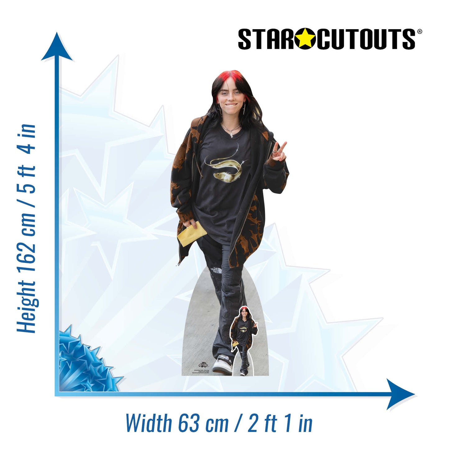 CS1262 Billie Eilish Smiling Peace Sign Cardboard Cut Out Height 162cm