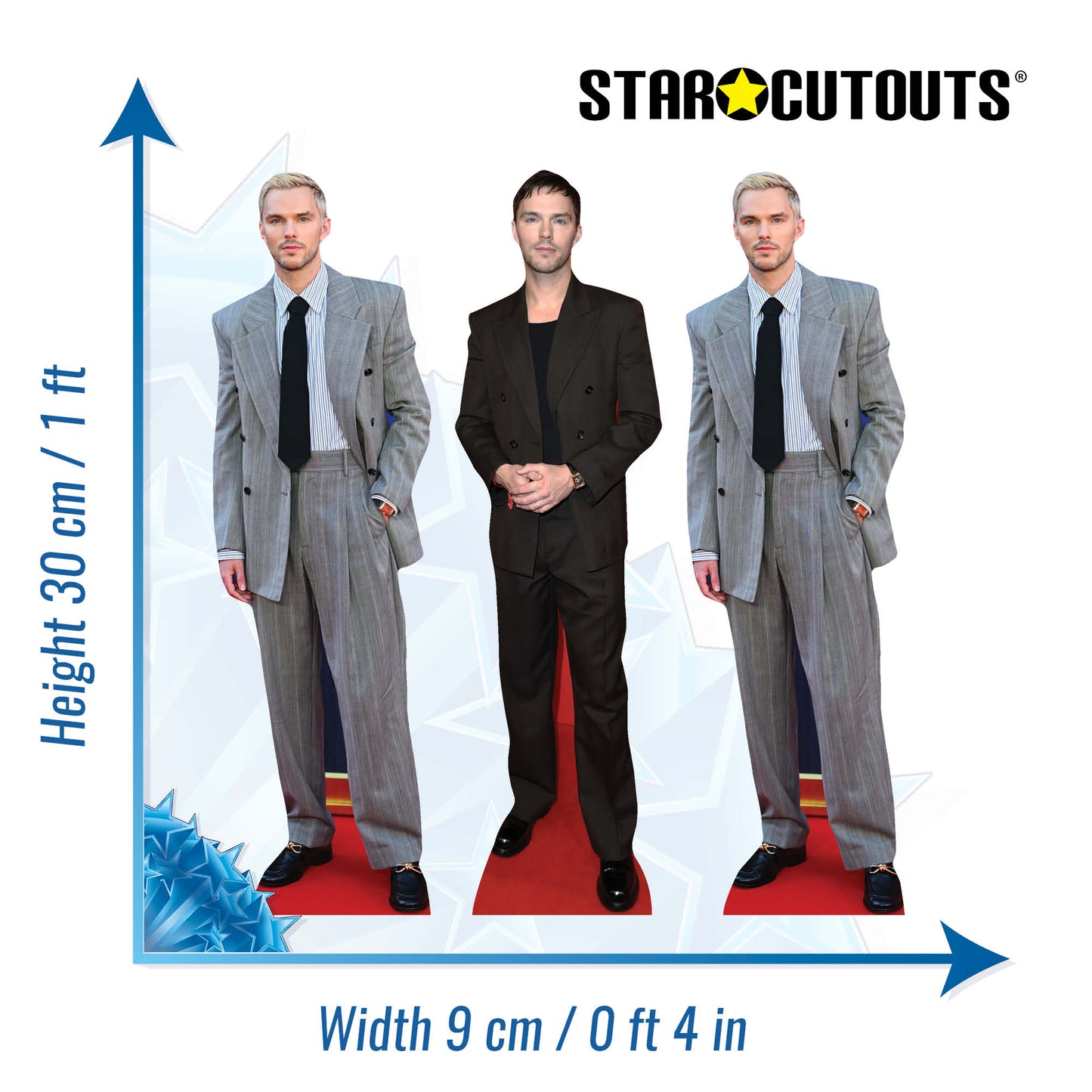 CS1397  Nicholas Hoult Trio Shelf Top Pack Cardboard Cutouts  Height 30cm