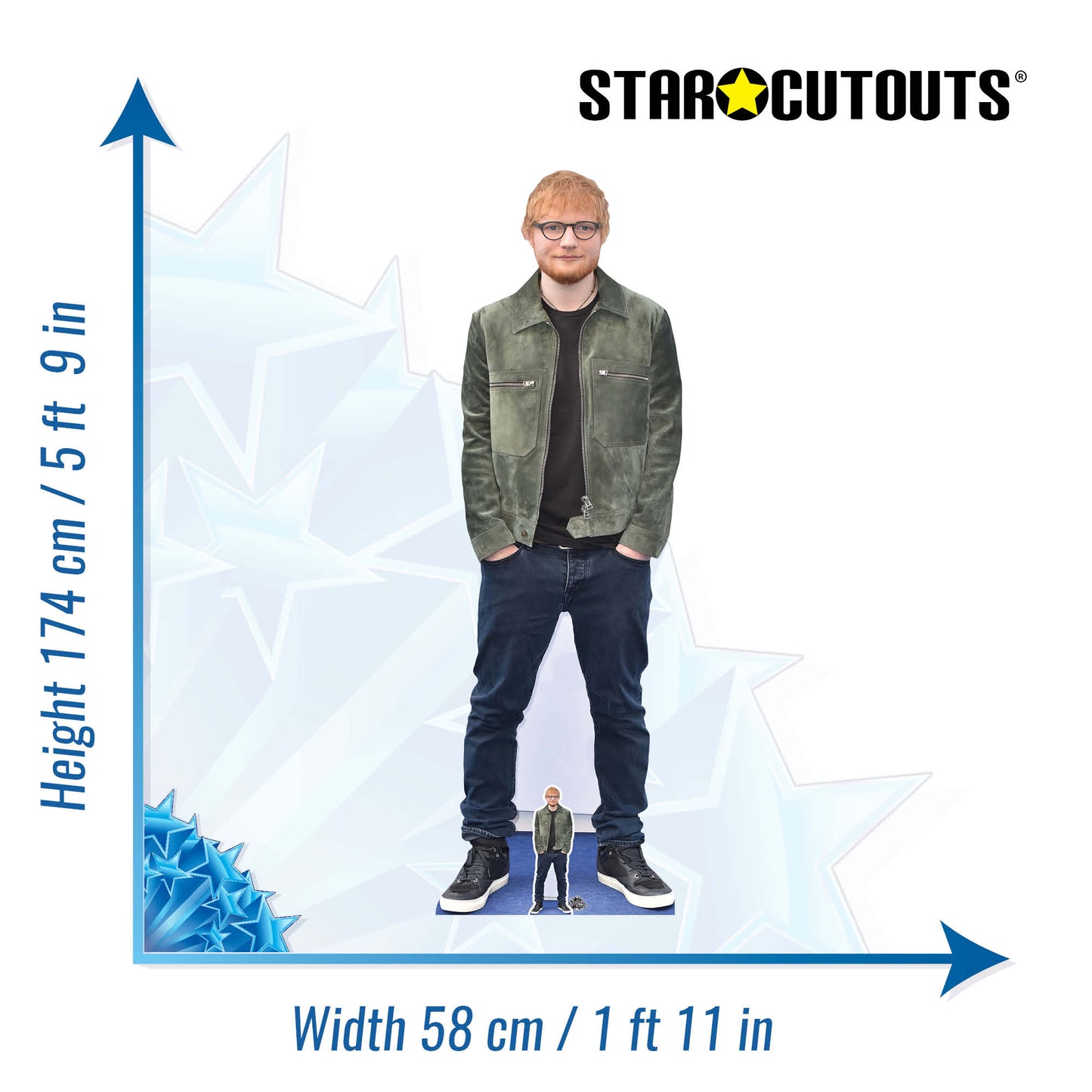 CS935 Ed Sheeran Green Jacket Height 174cm Lifesize Cardboard Cut Out With Mini