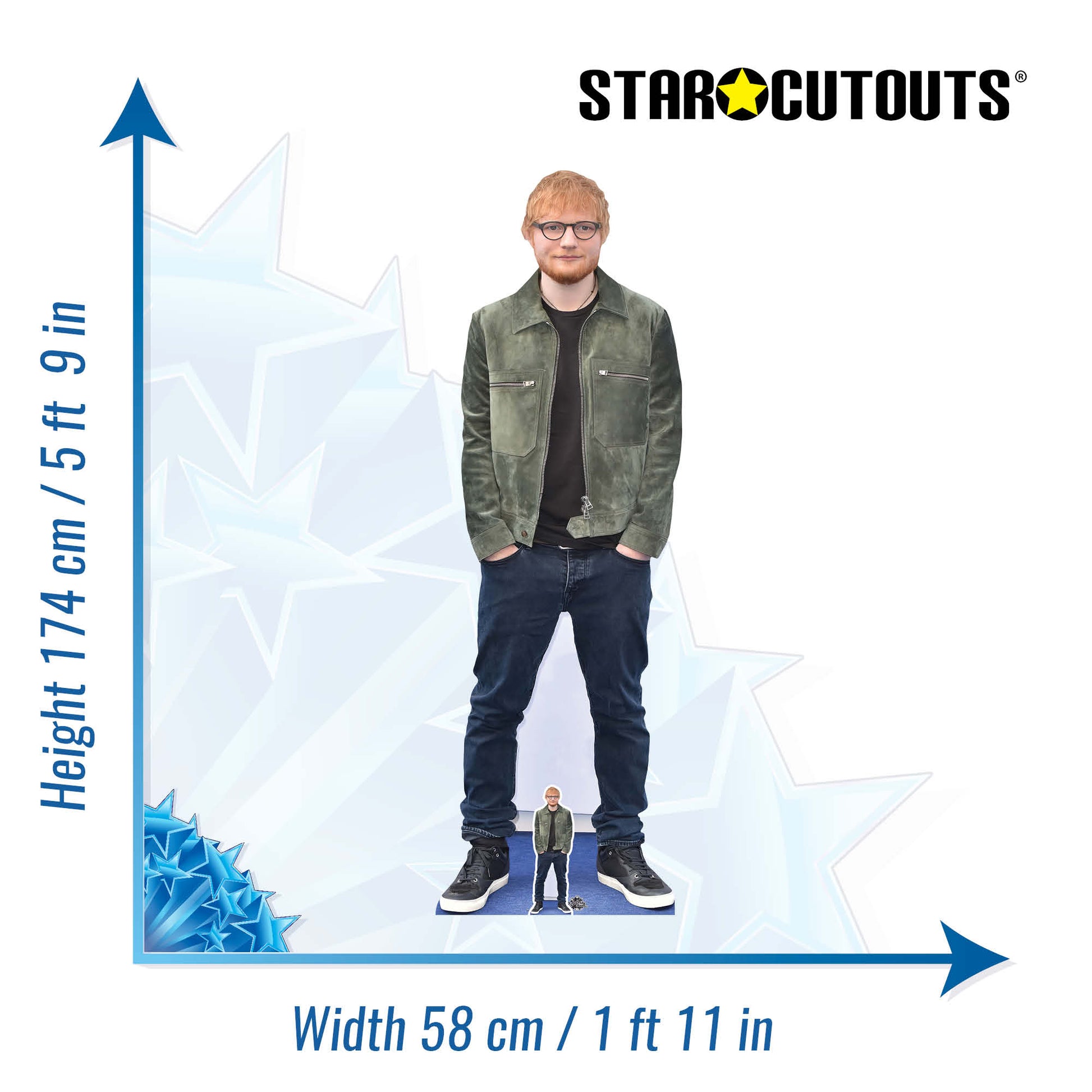 CS935 Ed Sheeran Green Jacket Height 174cm Lifesize Cardboard Cut Out With Mini - mycardboardcutout