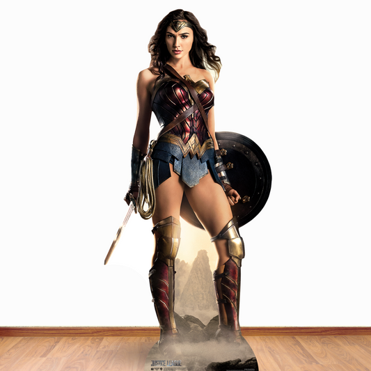 Wonder Woman Gal Gadot Justice League With Shield Cardboard Cutout - mycardboardcutout