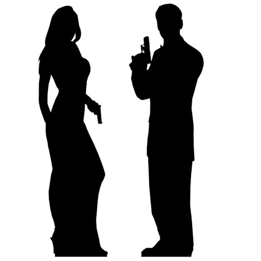 Secret Agent Male and Female Double Black Silhouette Cutout