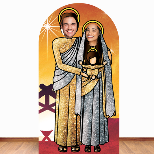 Nativity Family Stand In Chrismas Theme Gold Cardboard Cutout