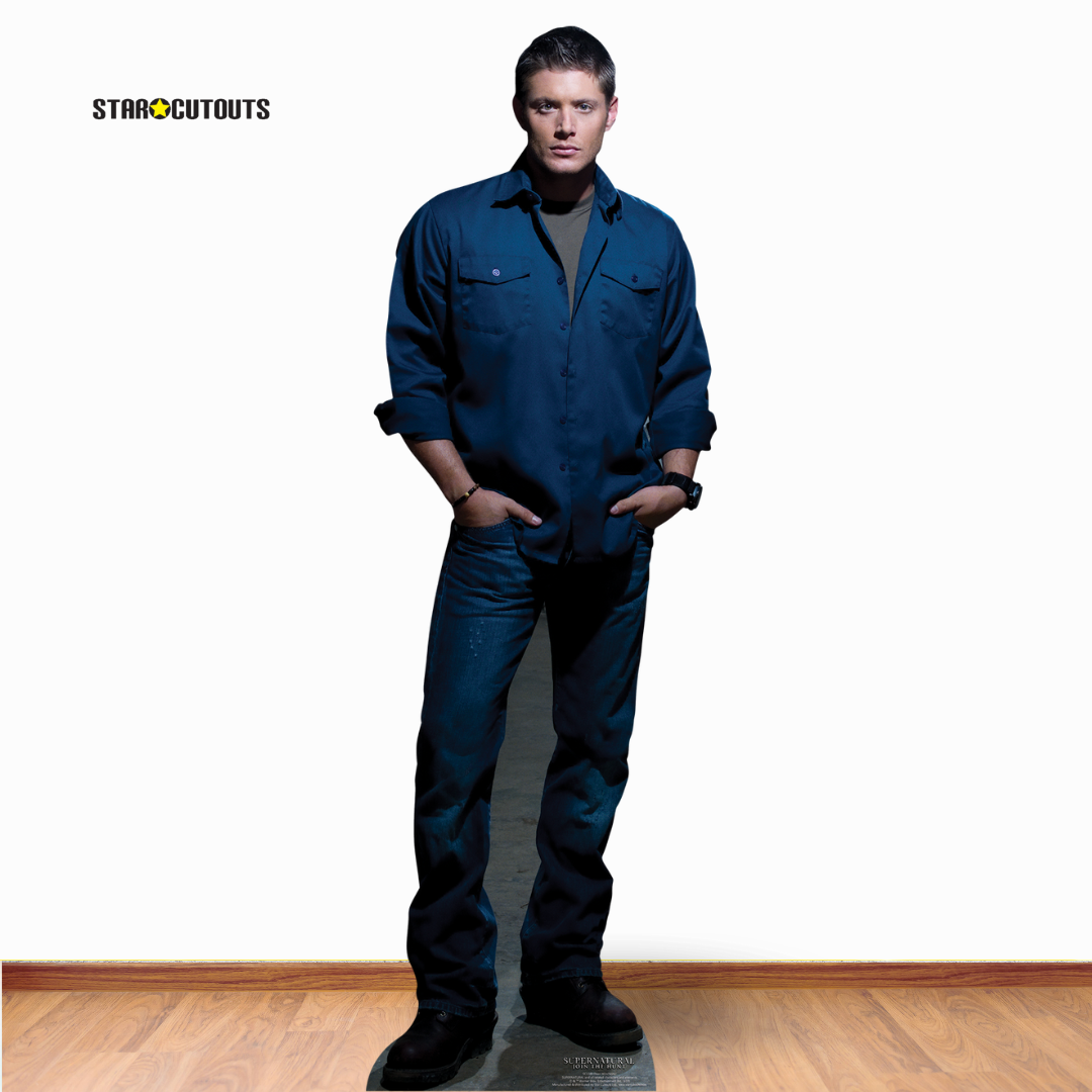 Dean Winchester Blue Shirt Jeans Jensen Ackles Supernatural Cardboard Cutout Lifesize - mycardboardcutout