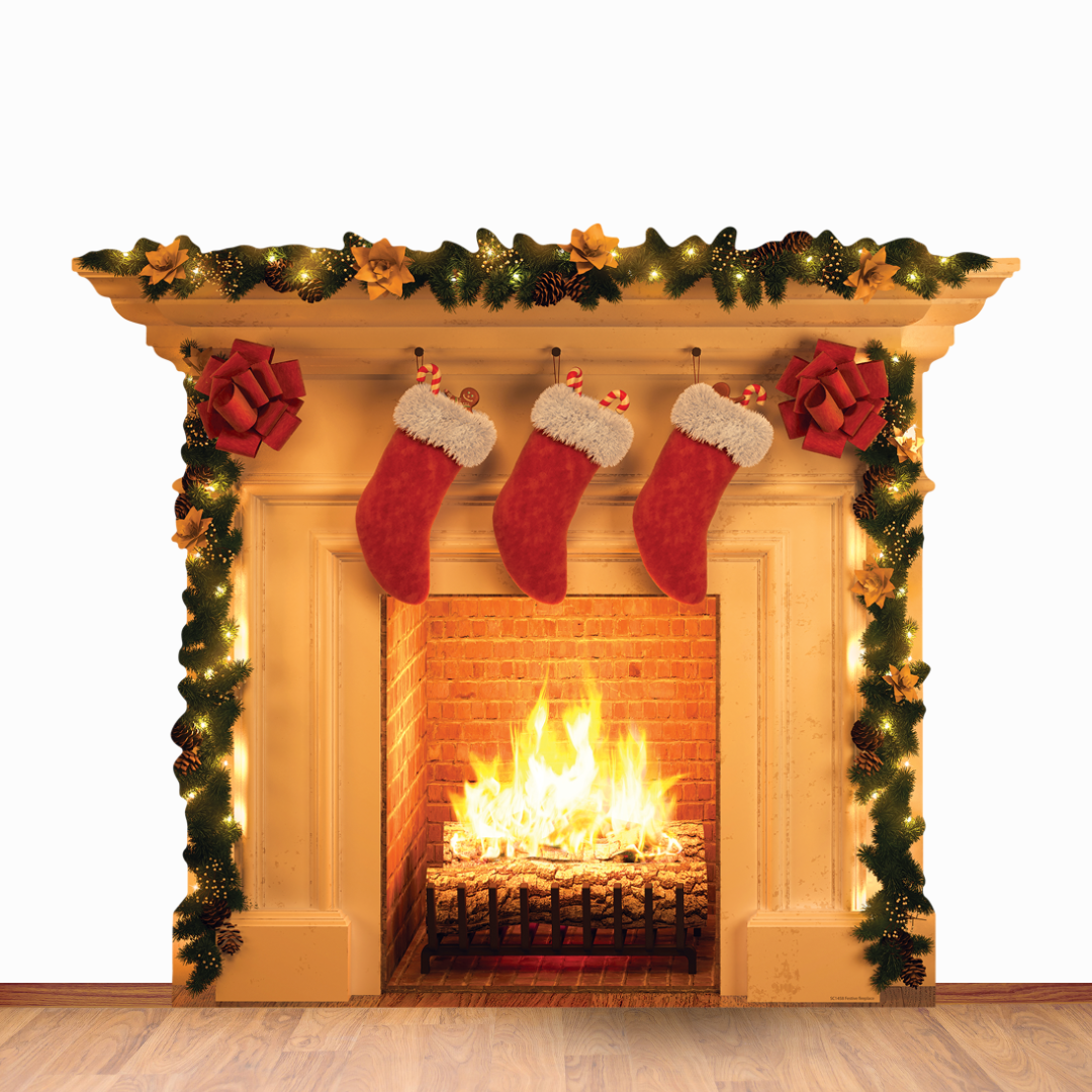 Festive 1 dimensional Christmas Fireplace  Cardboard Cutout