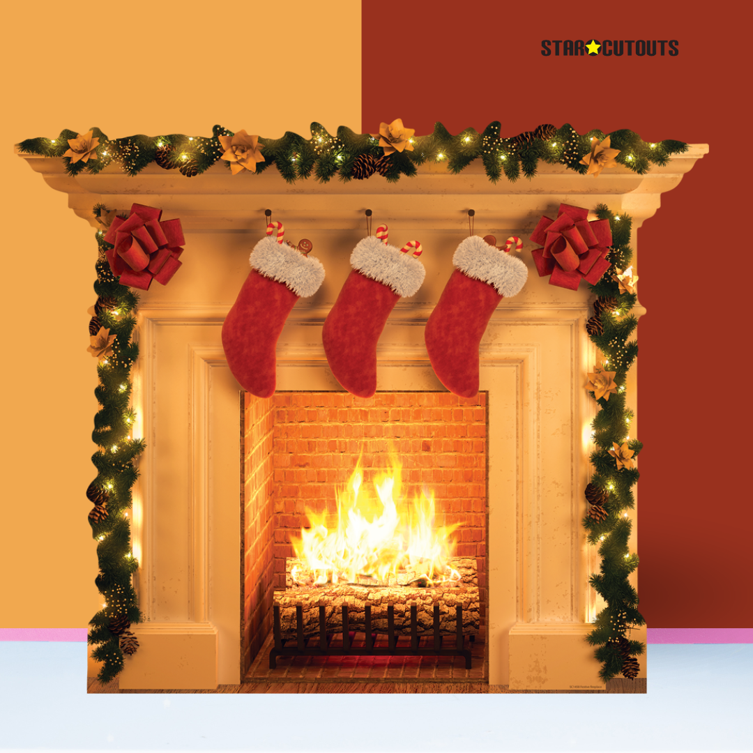 Festive 1 dimensional Christmas Fireplace  Cardboard Cutout