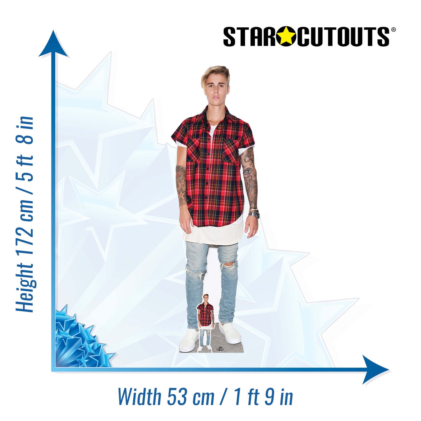 SC2019 Justin Bieber  Red & Black Shirt Cardboard Cut Out Height 172cm