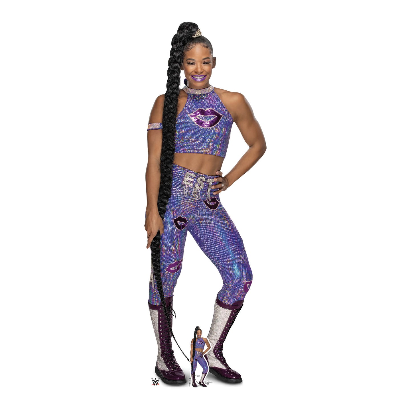 SC4266 Bianca Belair Purple Outfit WWE Lifesize Cardboard Cut Out With Mini Wrestler