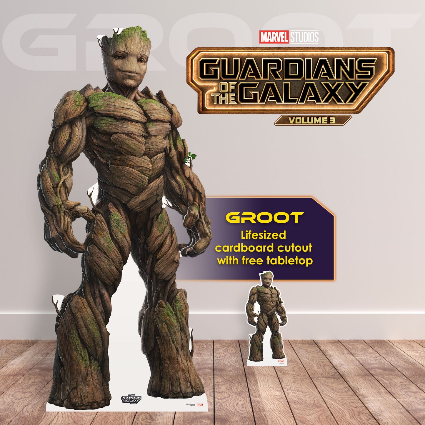 Groot Large Guardians of the Galaxy Three Marvel Lifesize Cardboard Cut Out With Mini Cardboard Cutout