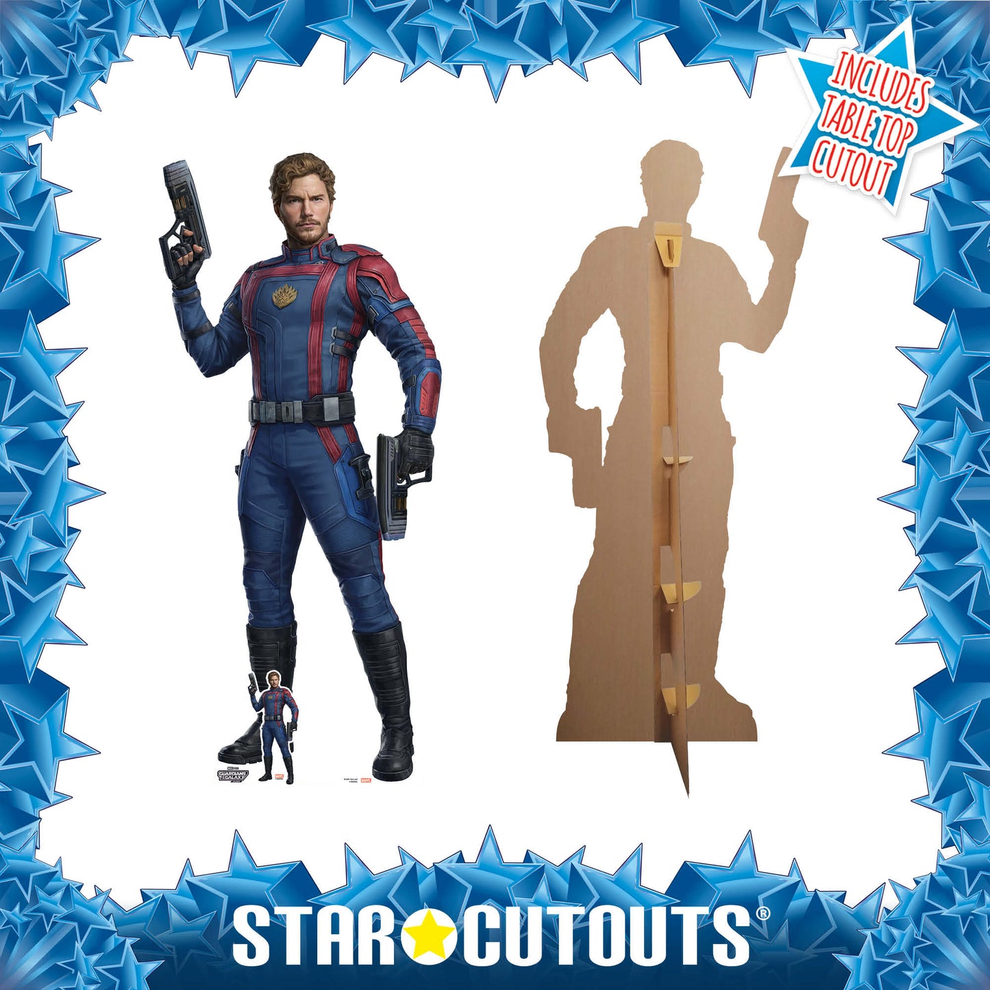 Star Lord Chris Pratt Guardians of the Galaxy Three Marvel Lifesize Cardboard Cut Out With Mini Cardboard Cutout