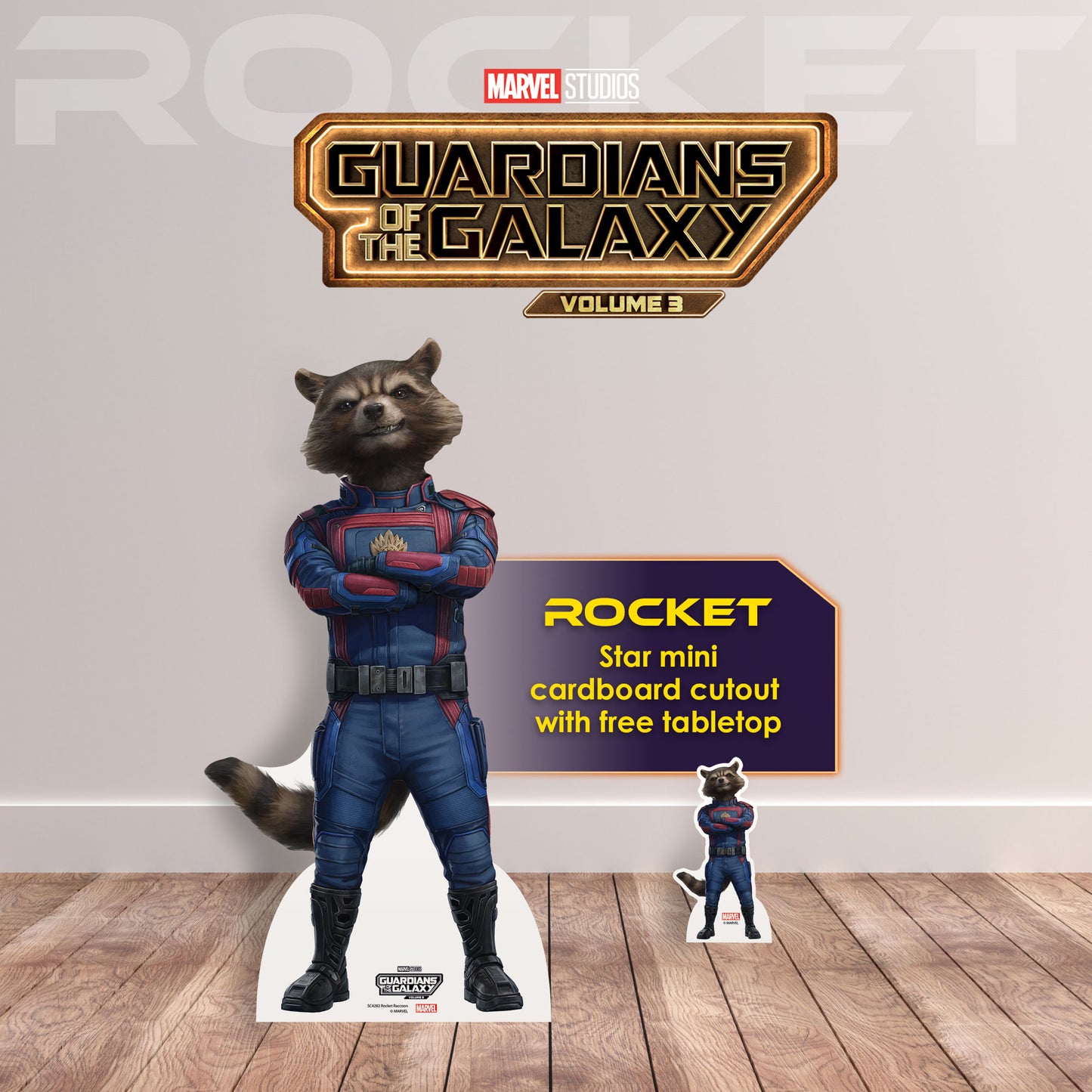Rocket Raccoon Guardians of the Galaxy Three Marvel Lifesize Cardboard Cut Out With Mini Cardboard Cutout