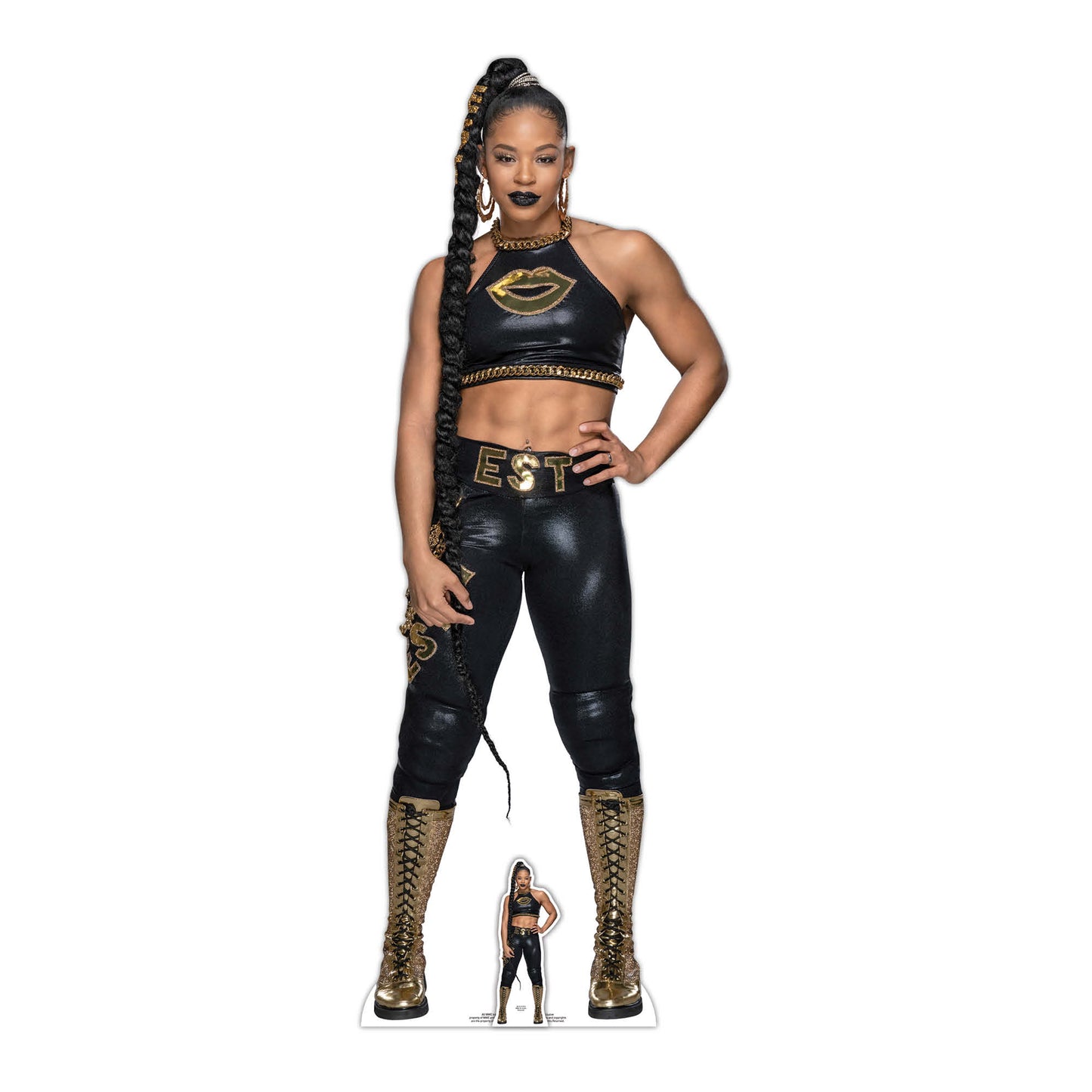 SC4313 Bianca Belair Black Outfit EST WWE Lifesize Cardboard Cut Out With Mini Wrestler