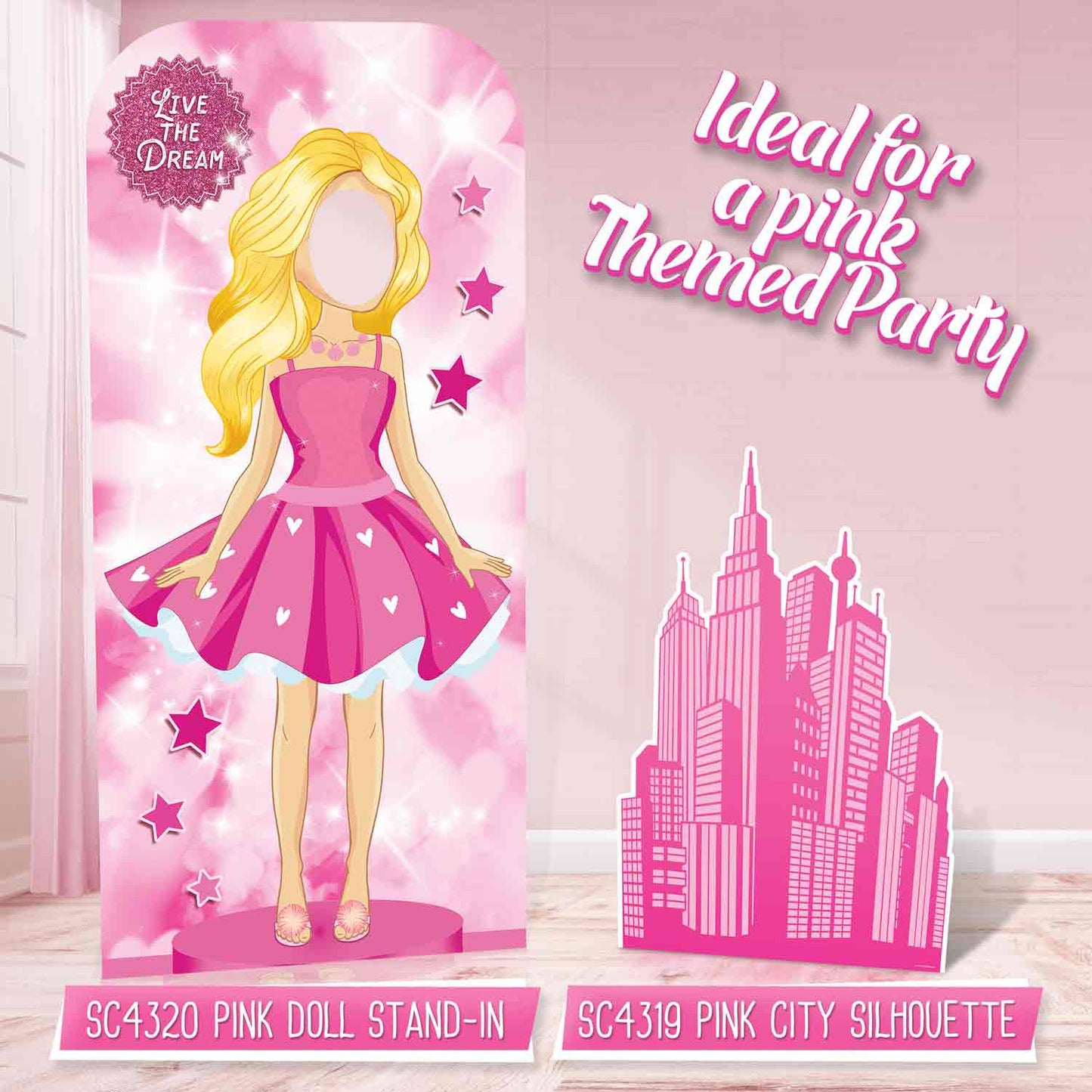 SC4320 Pink Doll Stand In Cardboard Cut Out Height 193cm