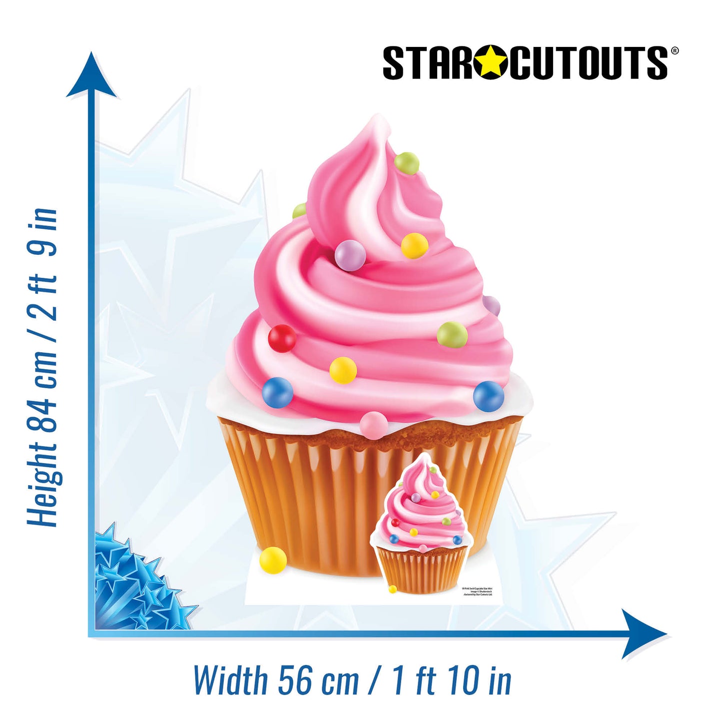 SC4359 Pink Cupcake Swirl Star Mini Cardboard Cut Out Height 84cm