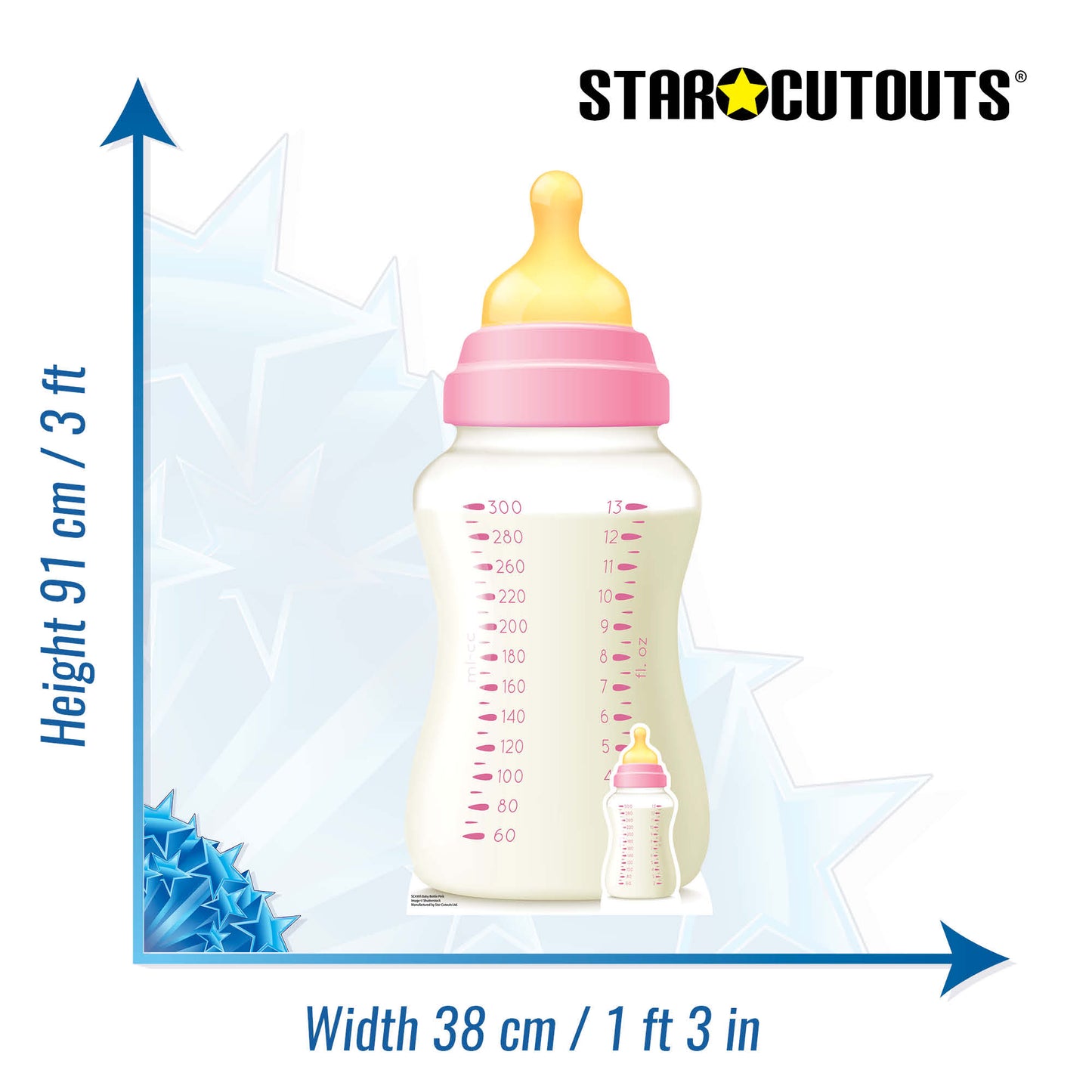 SC4395 Baby Bottle Pink Star Mini Cardboard Cut Out Height 91cm