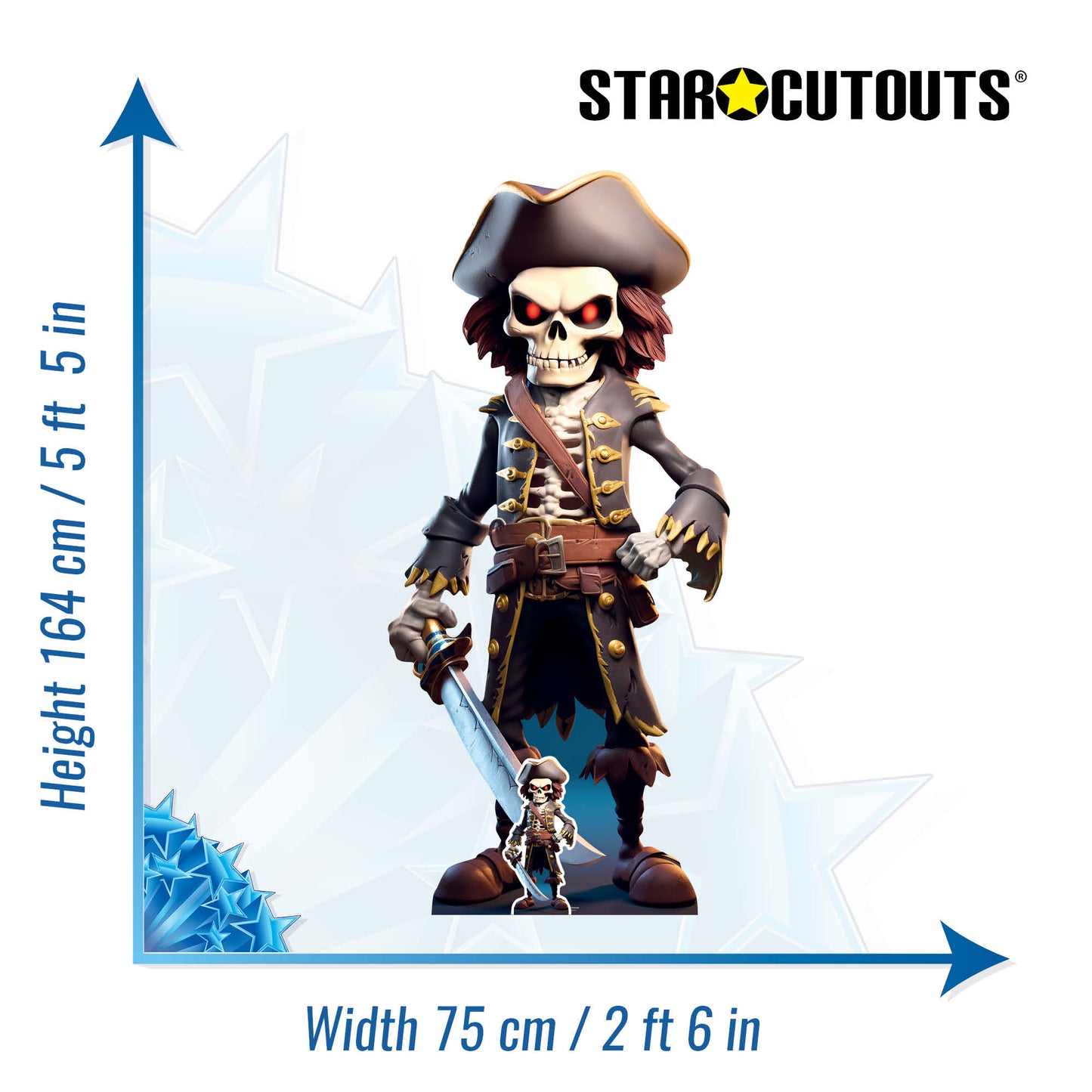 SC4479 Pirate Skeleton Cartoon Cardboard Cut Out Height 164cm