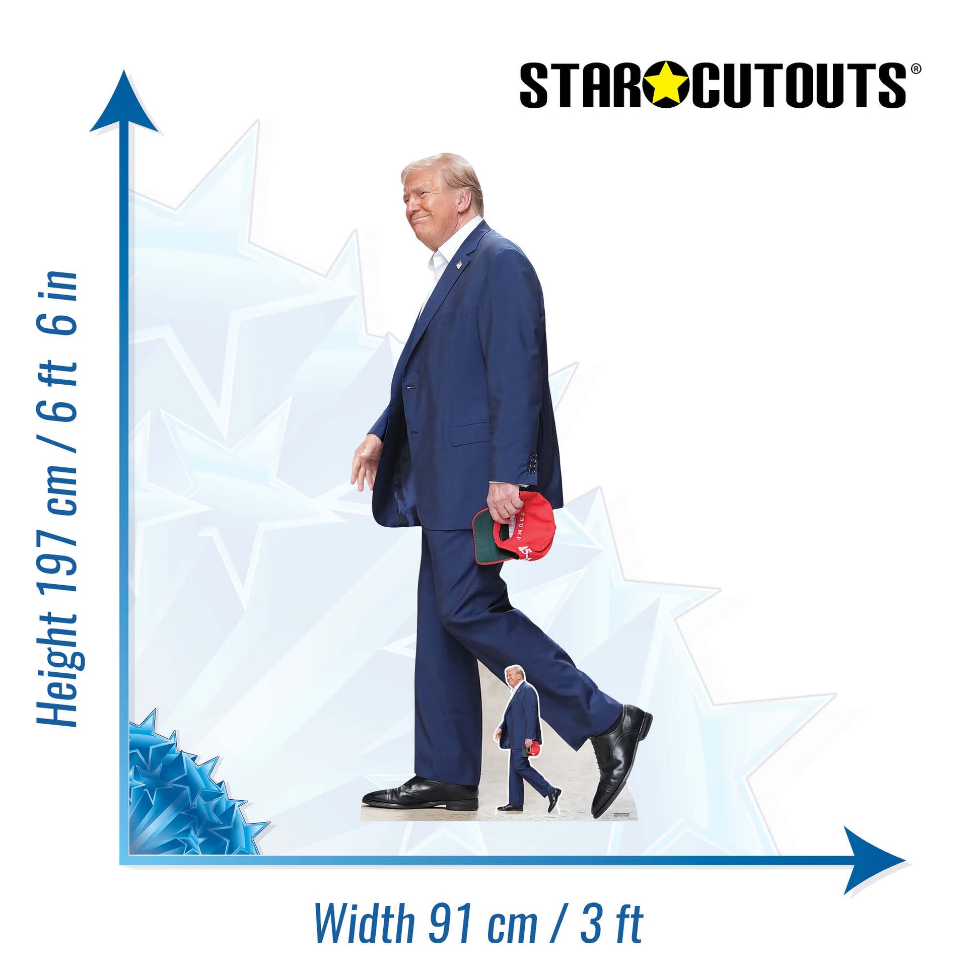 SC4510 Donald Trump Walks Cardboard Cut Out Height 197cm - mycardboardcutout