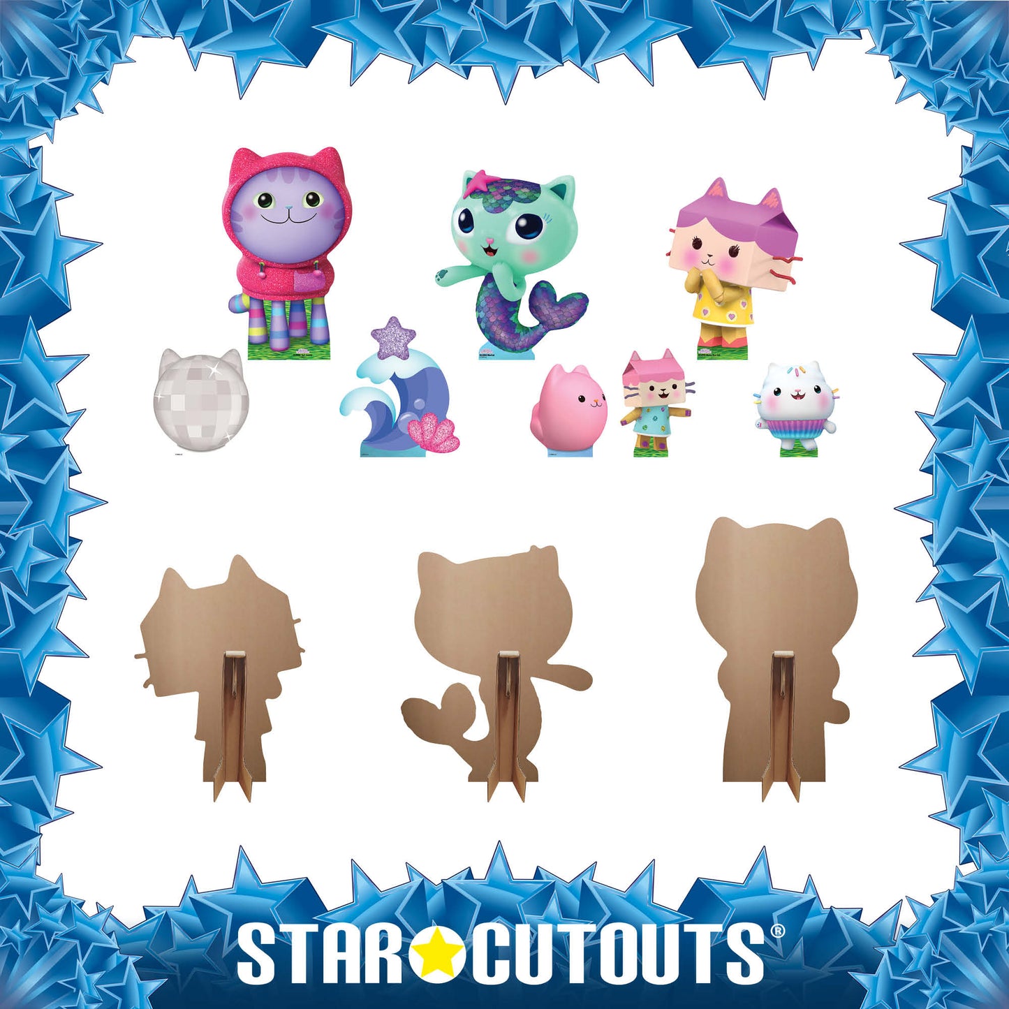 SC4565 DJ Catnip, Baby Box, MerCat Cardboard Cutout Decoration Multi Pack - Gabbys Dolhouse Height 48cm