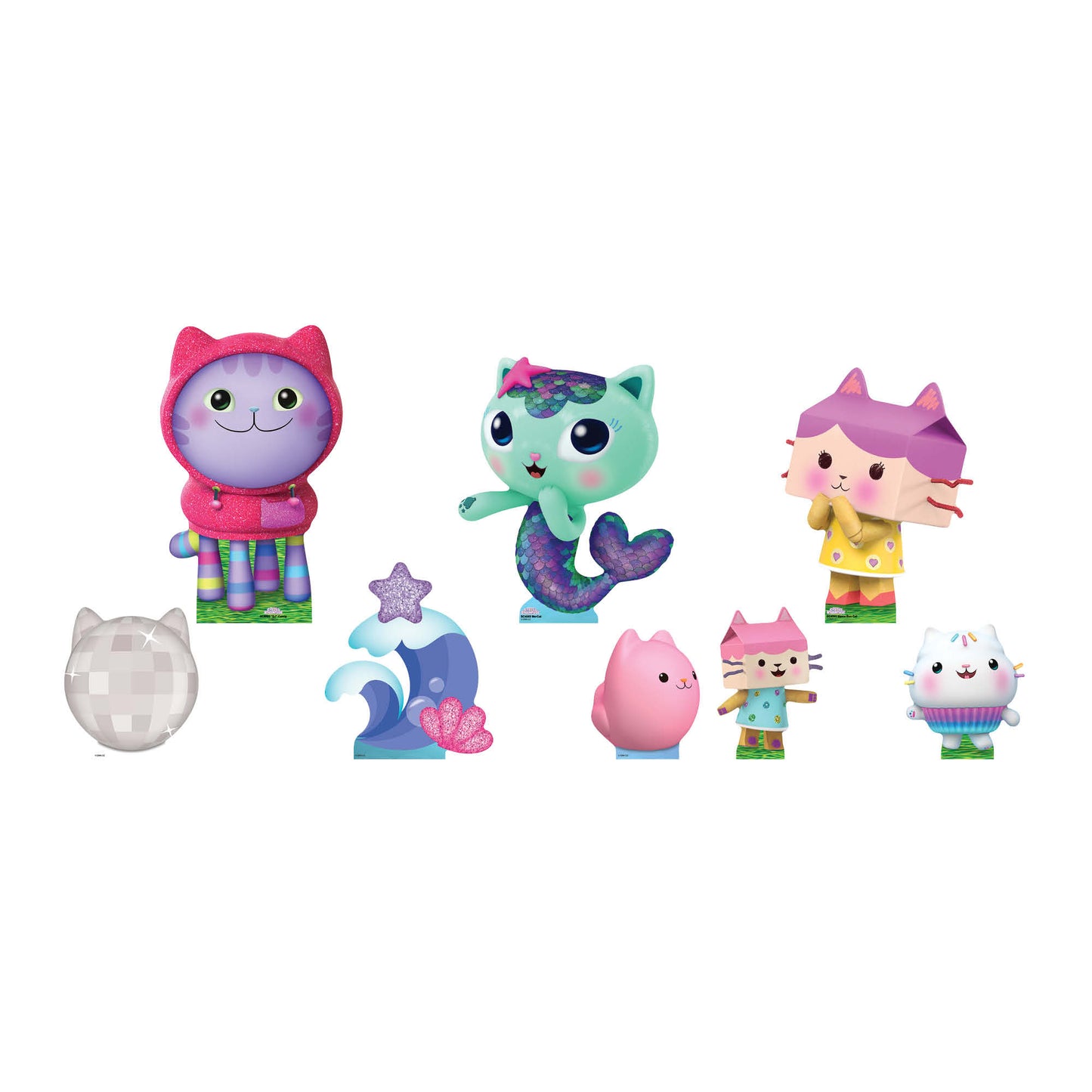 SC4565 DJ Catnip, Baby Box, MerCat Cardboard Cutout Decoration Multi Pack - Gabbys Dolhouse Height 48cm