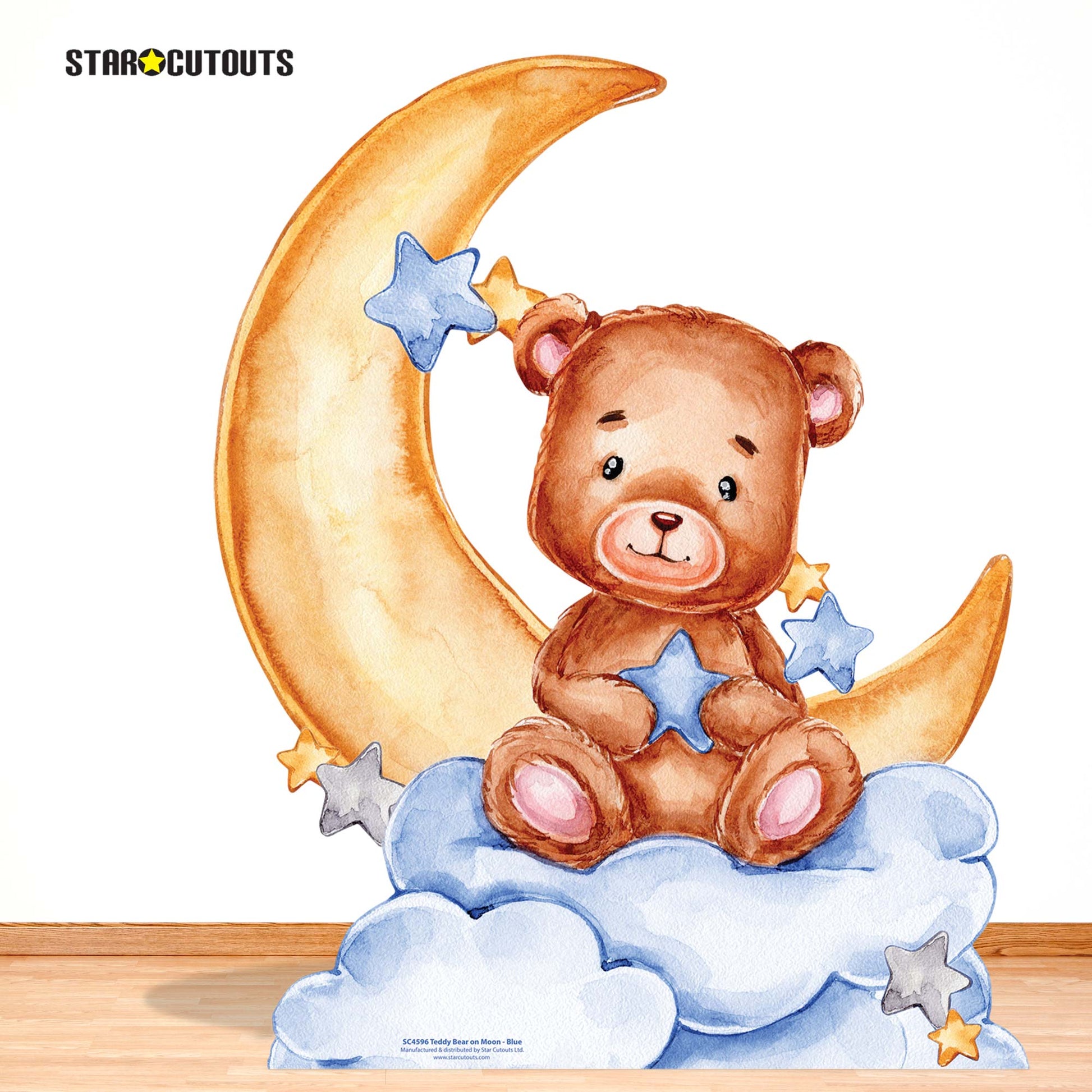 SC4596 Cute Teddy Bear Moon Blue Cardboard Cut Out Height 92cm