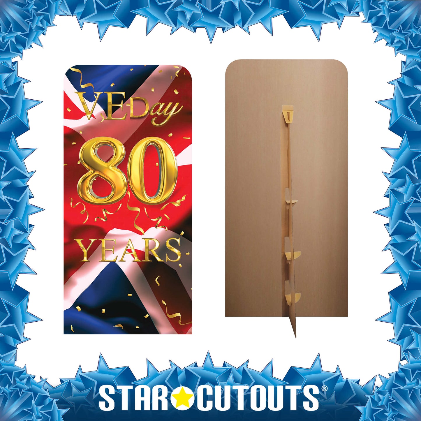 SC4623 VE Day Gold 80 Years Union Jack Flag Backdrop Single Cardboard Cut Out Height 191cm