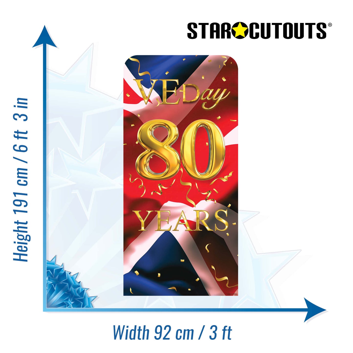 SC4623 VE Day Gold 80 Years Union Jack Flag Backdrop Single Cardboard Cut Out Height 191cm