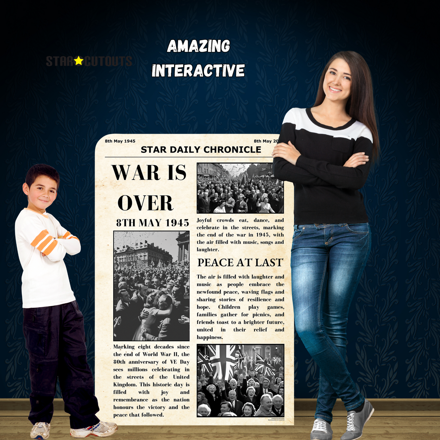 SC4626 War Is Over Newspaper Small  Vintage Backdrop Single Cardboard Cut Out Height 134cm