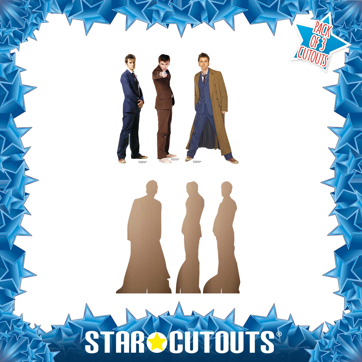 SC4643 Doctor Who David Tennant The Tenth Doctor Shelf Top Set of Three Cardboard Cut Out Height 31cm