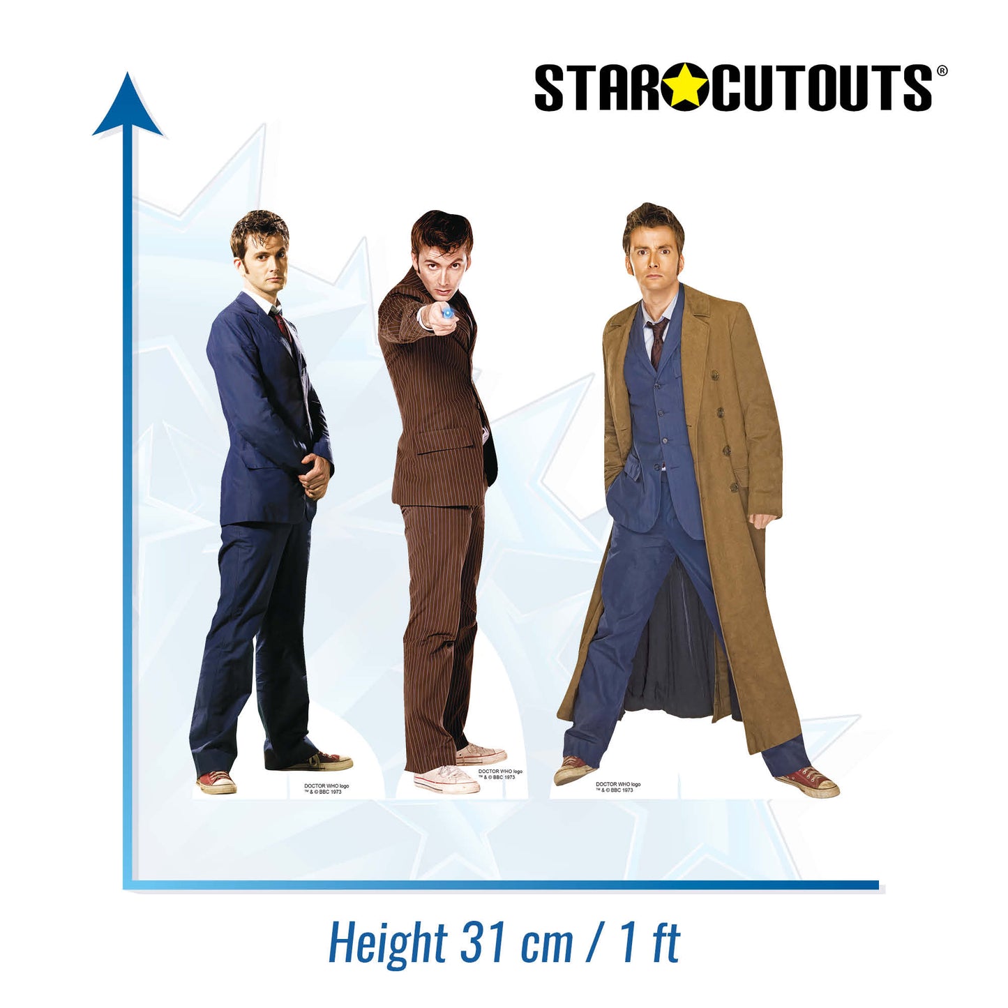 SC4643 Doctor Who David Tennant The Tenth Doctor Shelf Top Set of Three Cardboard Cut Out Height 31cm