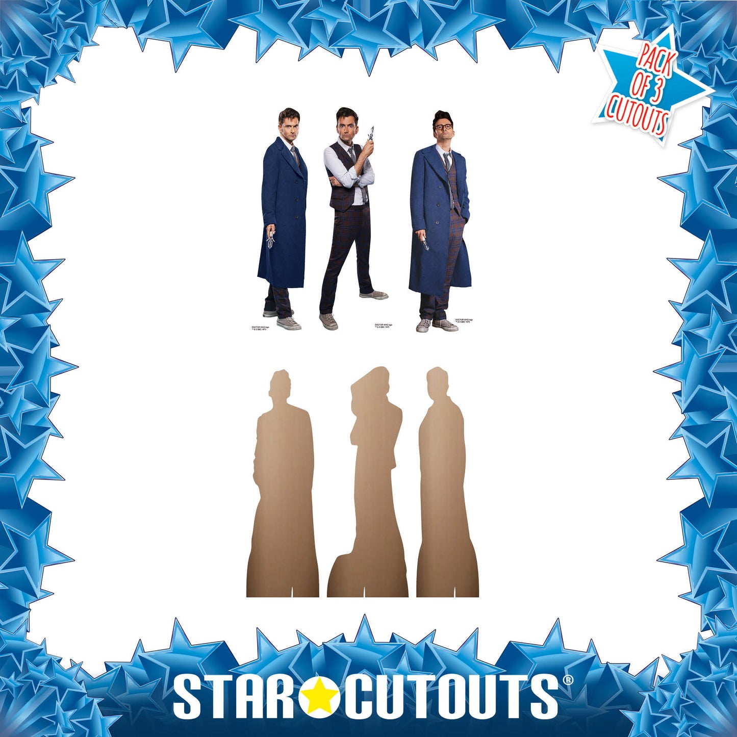 SC4644 Doctor Who  David Tennant The Fourteenth Doctor Shelf Top Set of Three Cardboard Cut Out Height 31cm