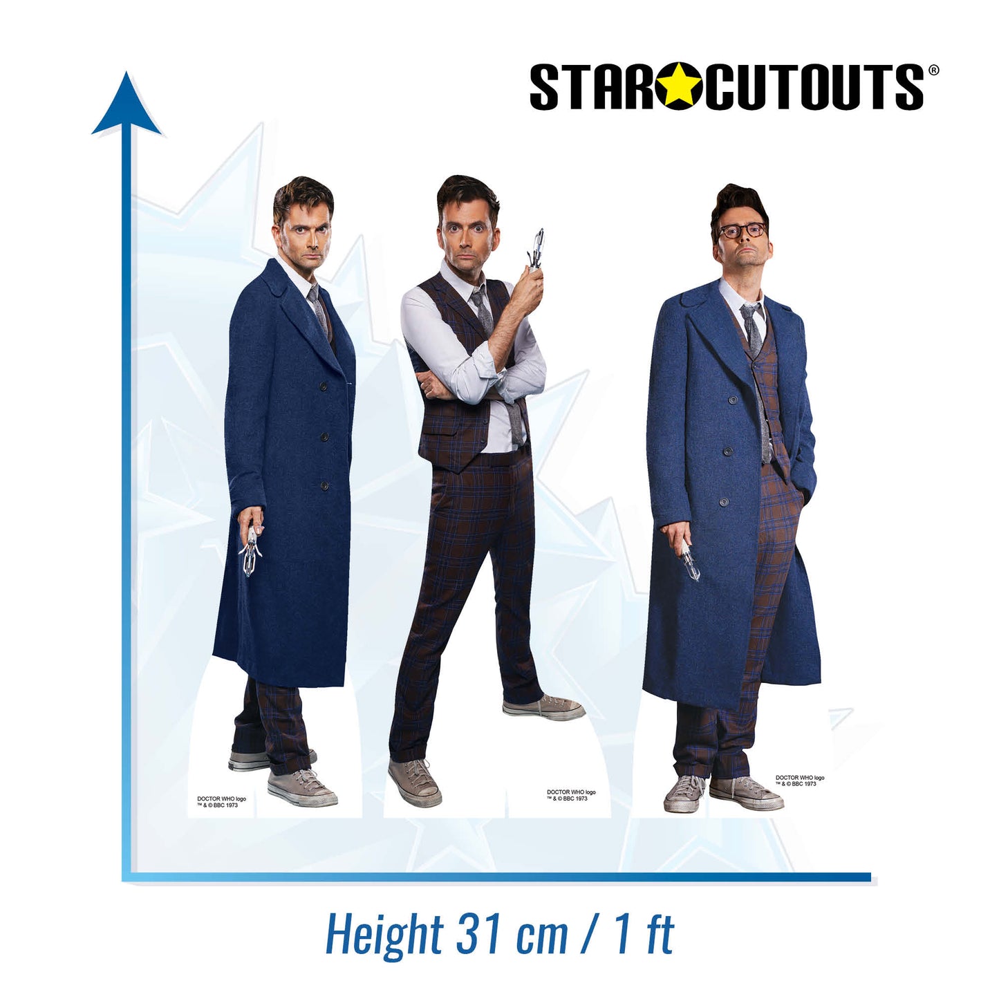SC4644 Doctor Who  David Tennant The Fourteenth Doctor Shelf Top Set of Three Cardboard Cut Out Height 31cm
