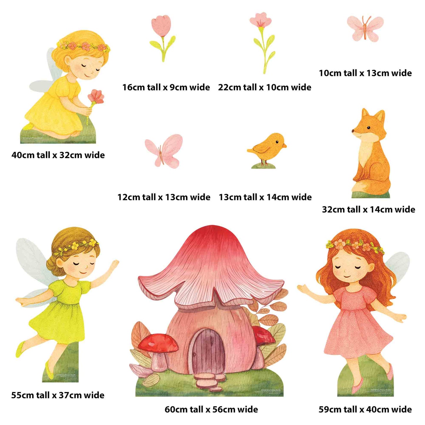 SC4788	Fairy Princess Toadstool Bundle Eleven Cardboard Cutouts (Multi-Function) Height 60cm