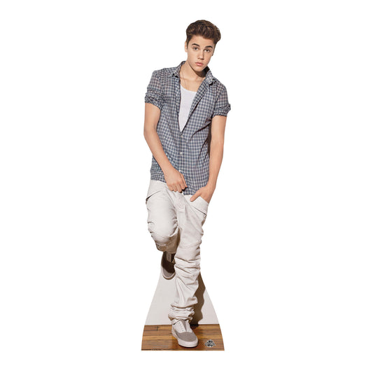 SC580 Justin Bieber Blue and White Check Shirt Cardboard Cut Out Height 178cm