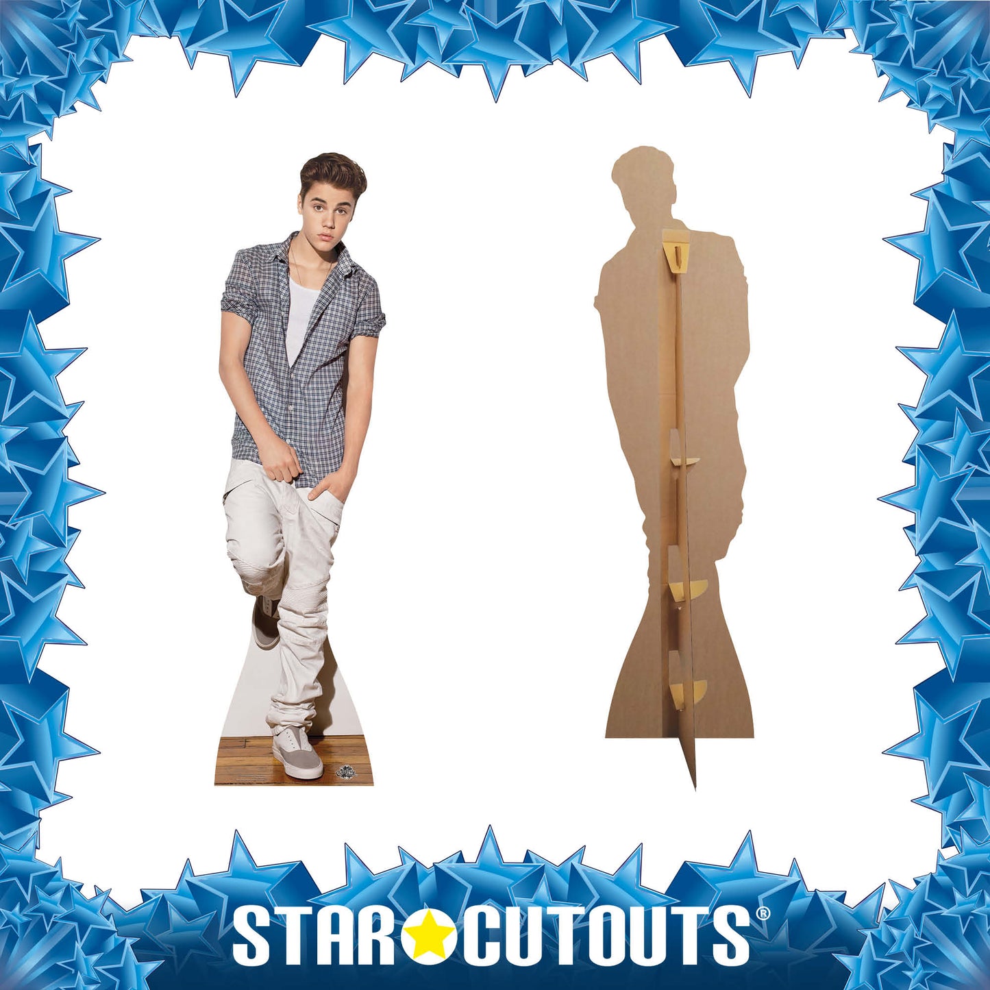 SC580 Justin Bieber Blue and White Check Shirt Cardboard Cut Out Height 178cm