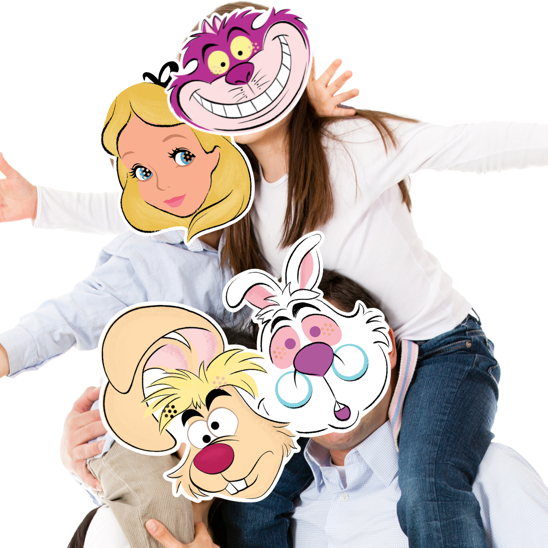 Alice in Wonderland Six Pack Cardboard Face Masks With Tabs and Elastic