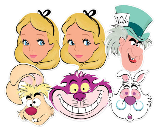 Alice in Wonderland Six Pack Cardboard Face Masks With Tabs and Elastic
