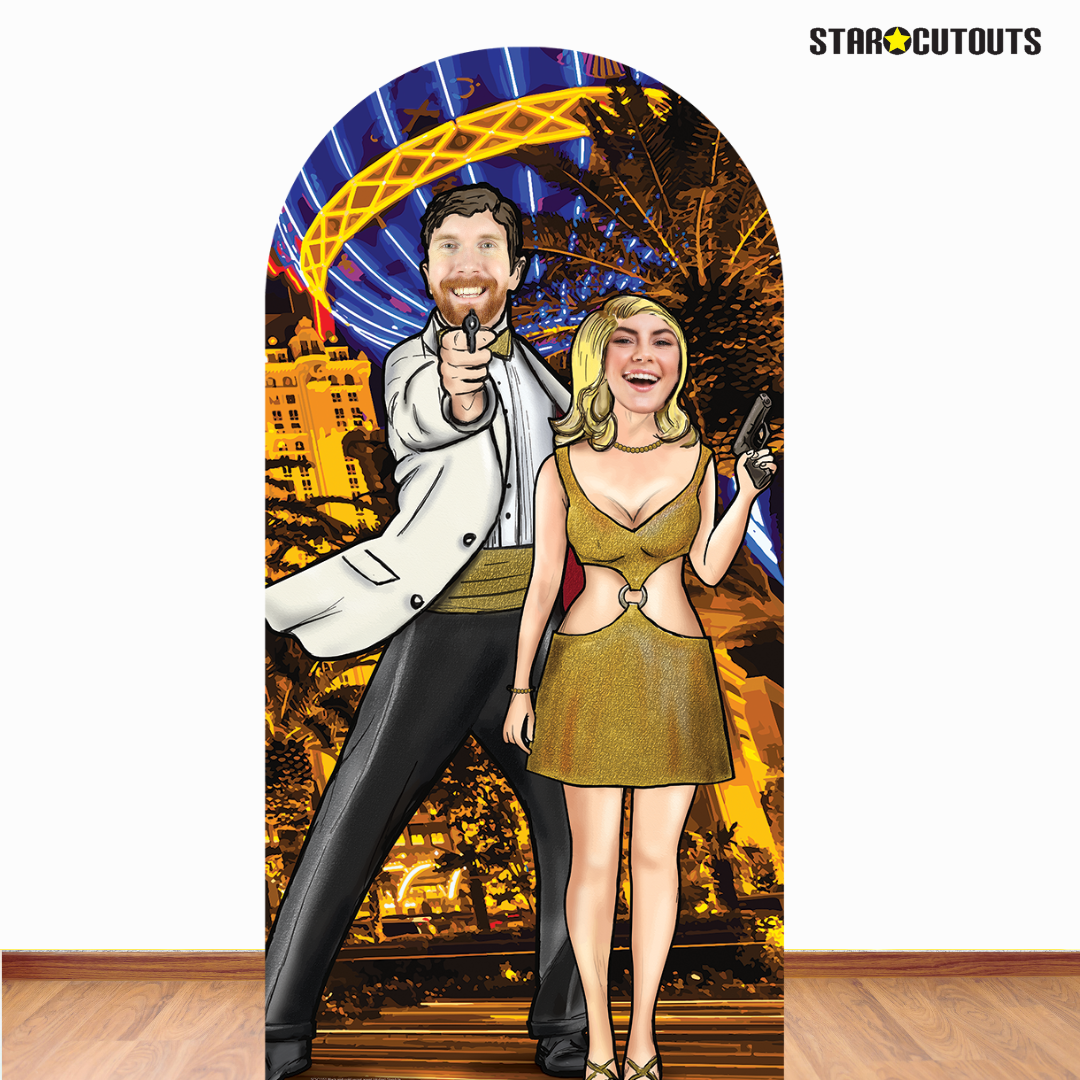 SC1151 Black and Gold Secret Agent Skyline Stand-In Cardboard Cutout