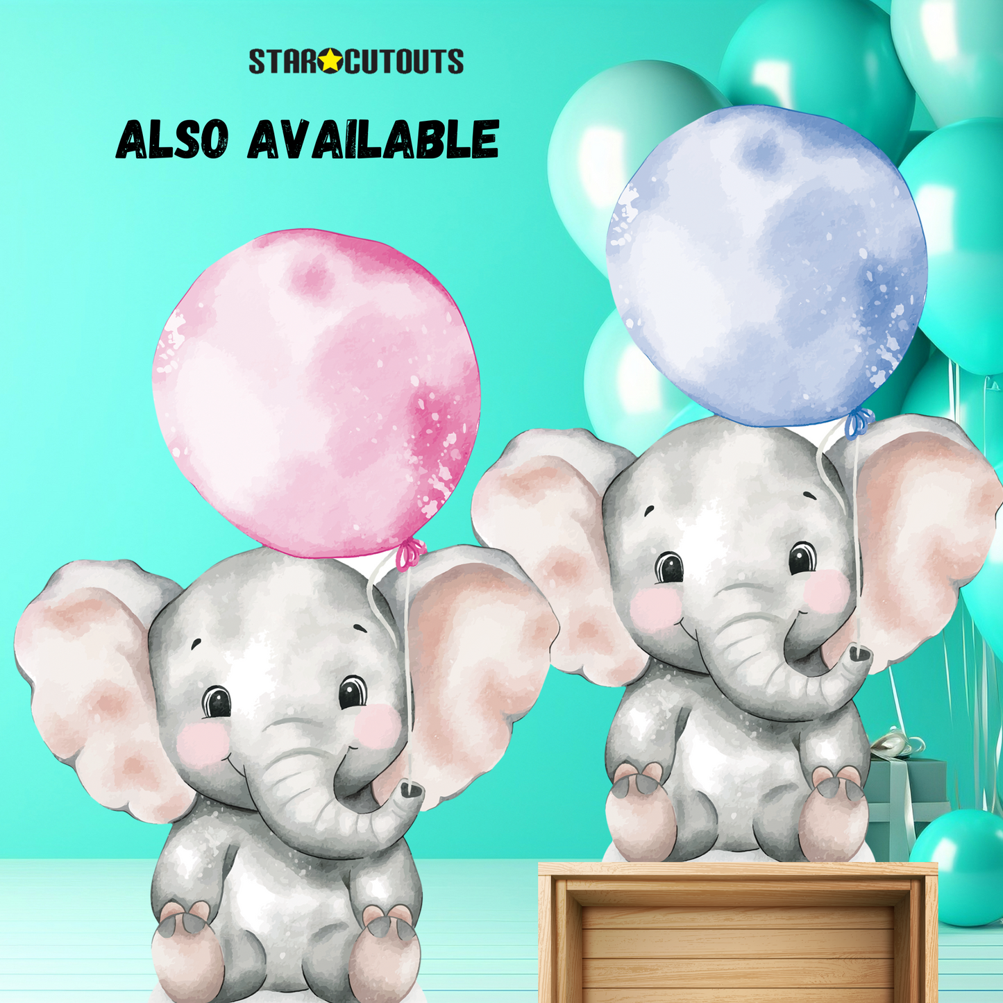 SC4549 Elephant with Blue Balloon Cardboard Cut Out Height 133cm
