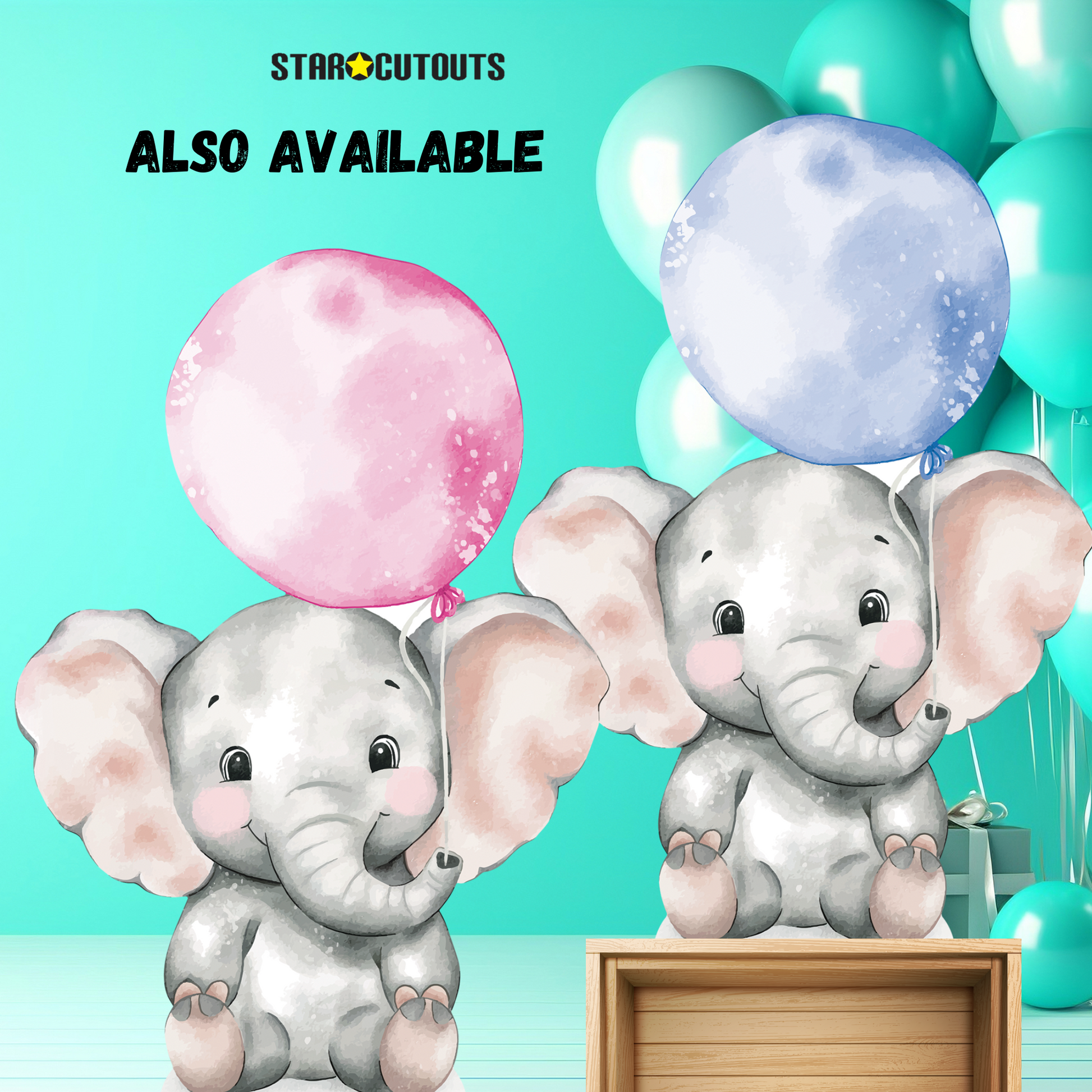SC4549 Elephant with Blue Balloon Cardboard Cut Out Height 133cm