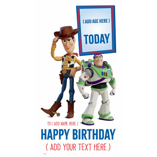 Disney Personalised Happy Birthday  Buzz Lightyear & Woody Toy Story - Text Only - Age - Name - Message