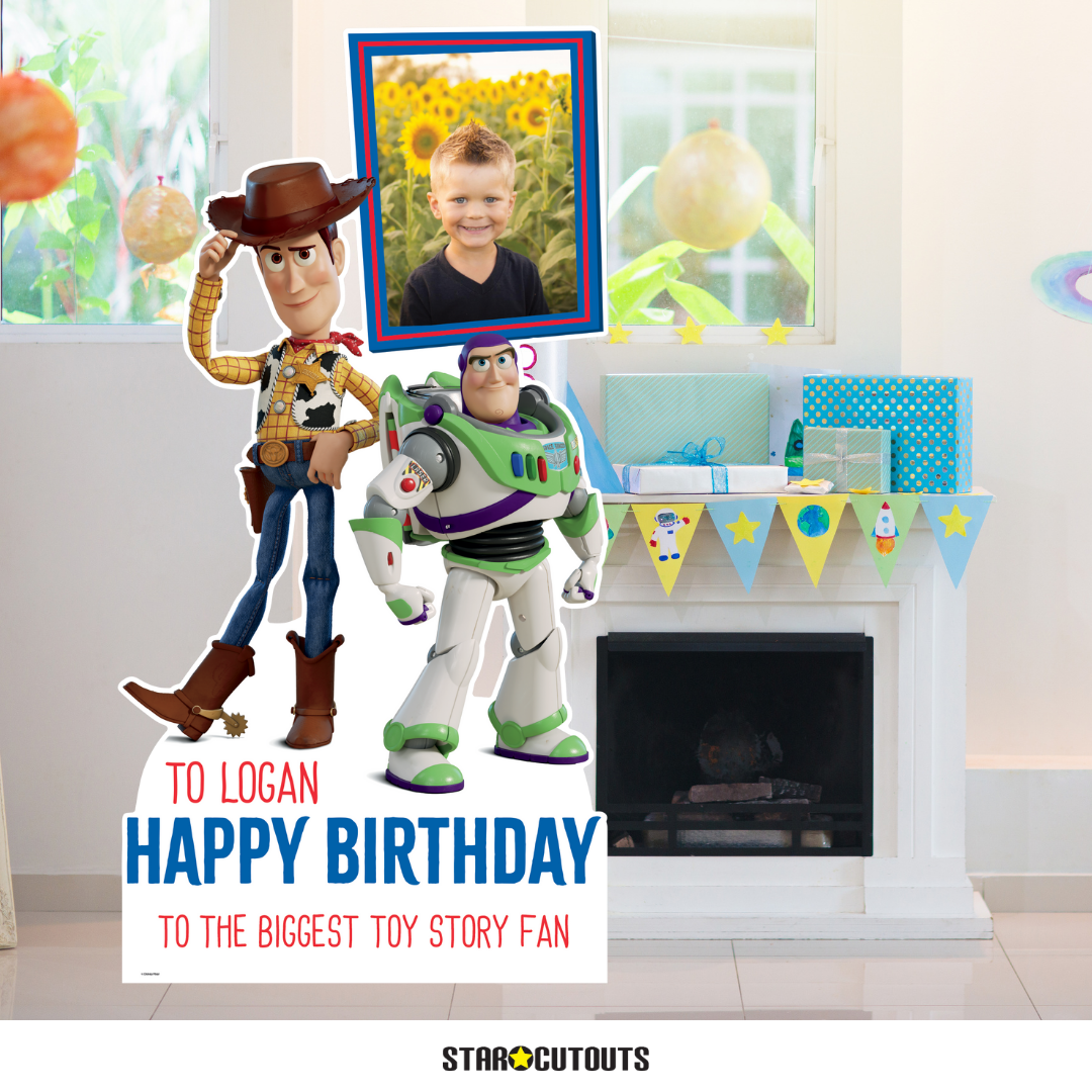 Disney Personalised Happy Birthday  Buzz Lightyear & Woody Toy Story - Photo - Name -Text - Please Personalise BEFORE Checkout
