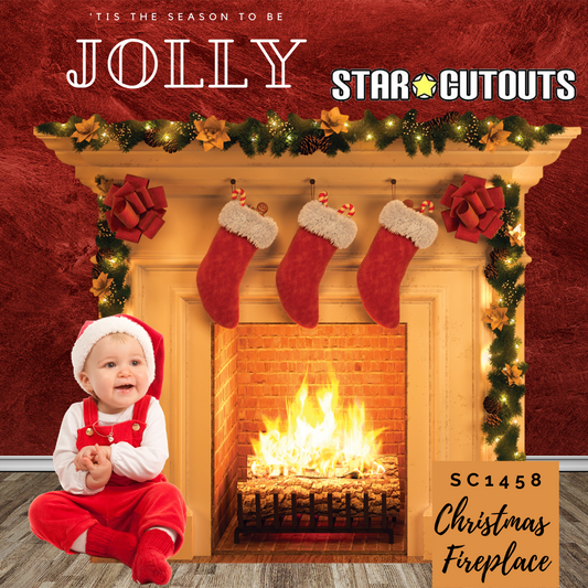 Festive 1 dimensional Christmas Fireplace  Cardboard Cutout