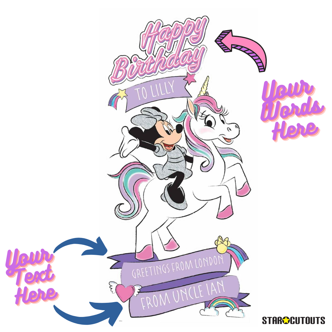 Disney Personalised Minnie Mouse & Unicorn Happy Birthday -  - Text Only - Age - Name - Message- Please Personalise BEFORE Checkout
