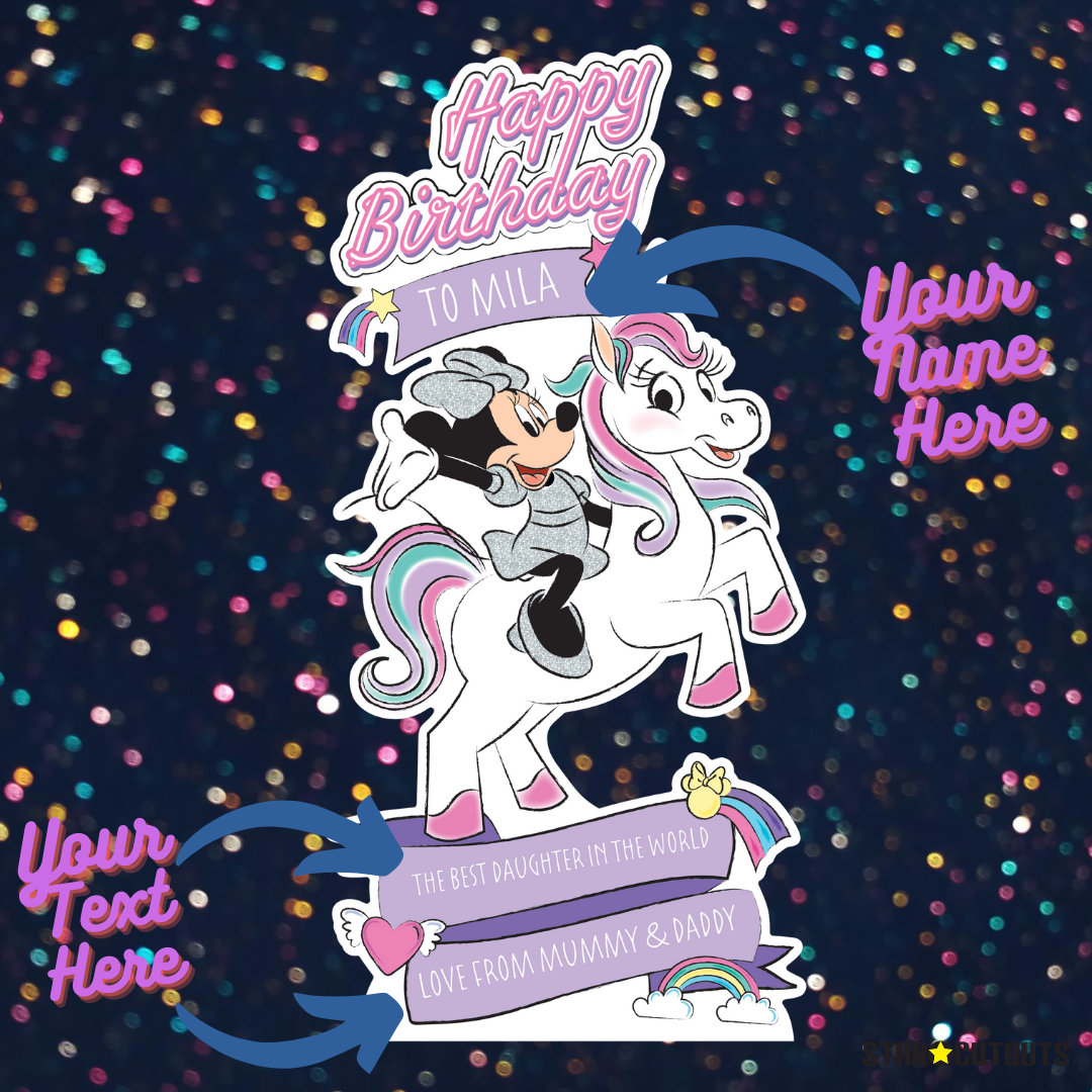 Disney Personalised Minnie Mouse & Unicorn Happy Birthday -  - Text Only - Age - Name - Message- Please Personalise BEFORE Checkout