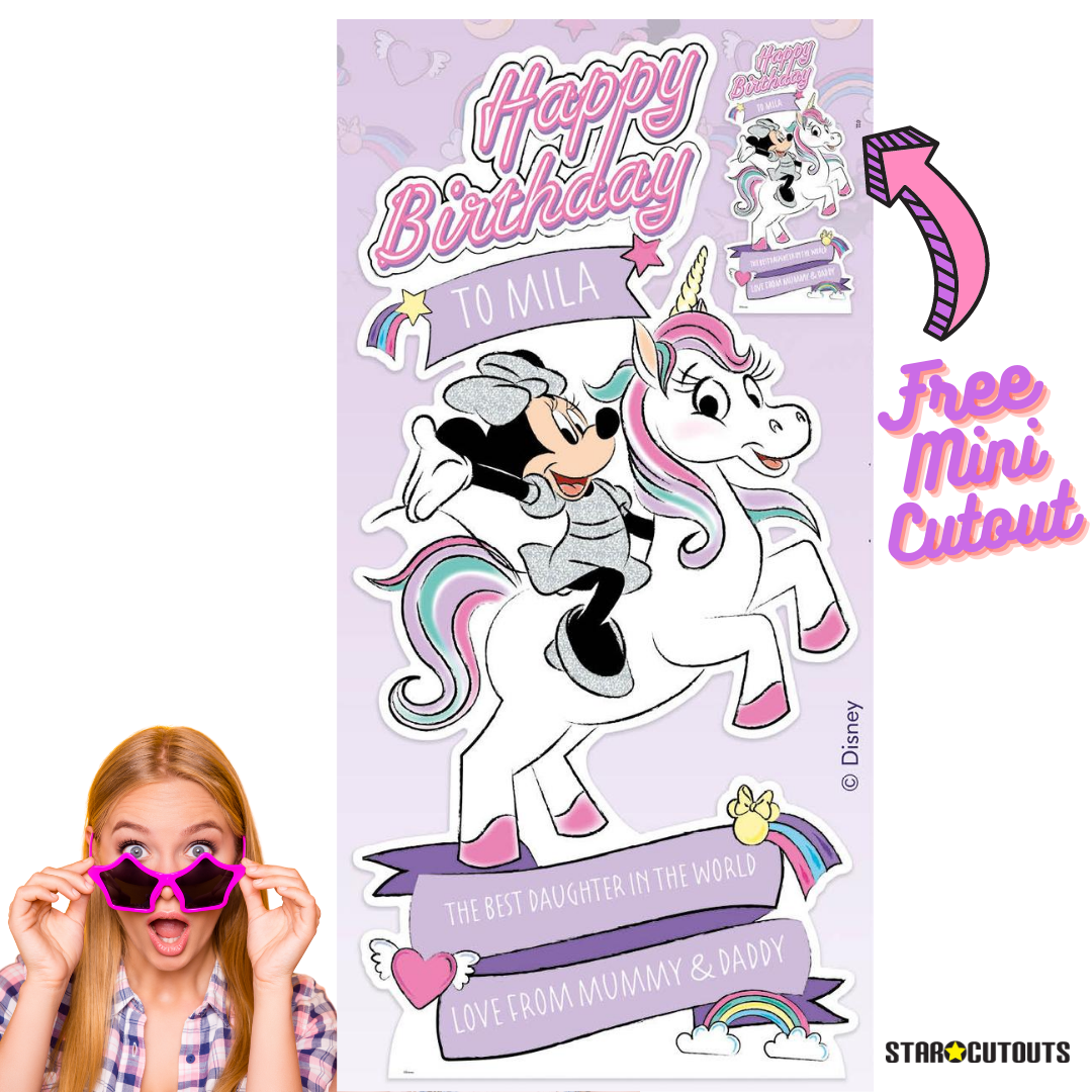 Disney Personalised Minnie Mouse & Unicorn Happy Birthday -  - Text Only - Age - Name - Message- Please Personalise BEFORE Checkout