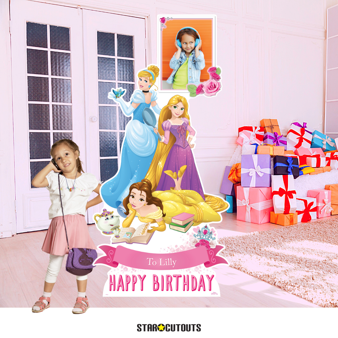 Disney Personalised Princess Belle, Cinderella and Rapunzel - Happy Birthday - Photo - Name - Please Personalise BEFORE Checkout