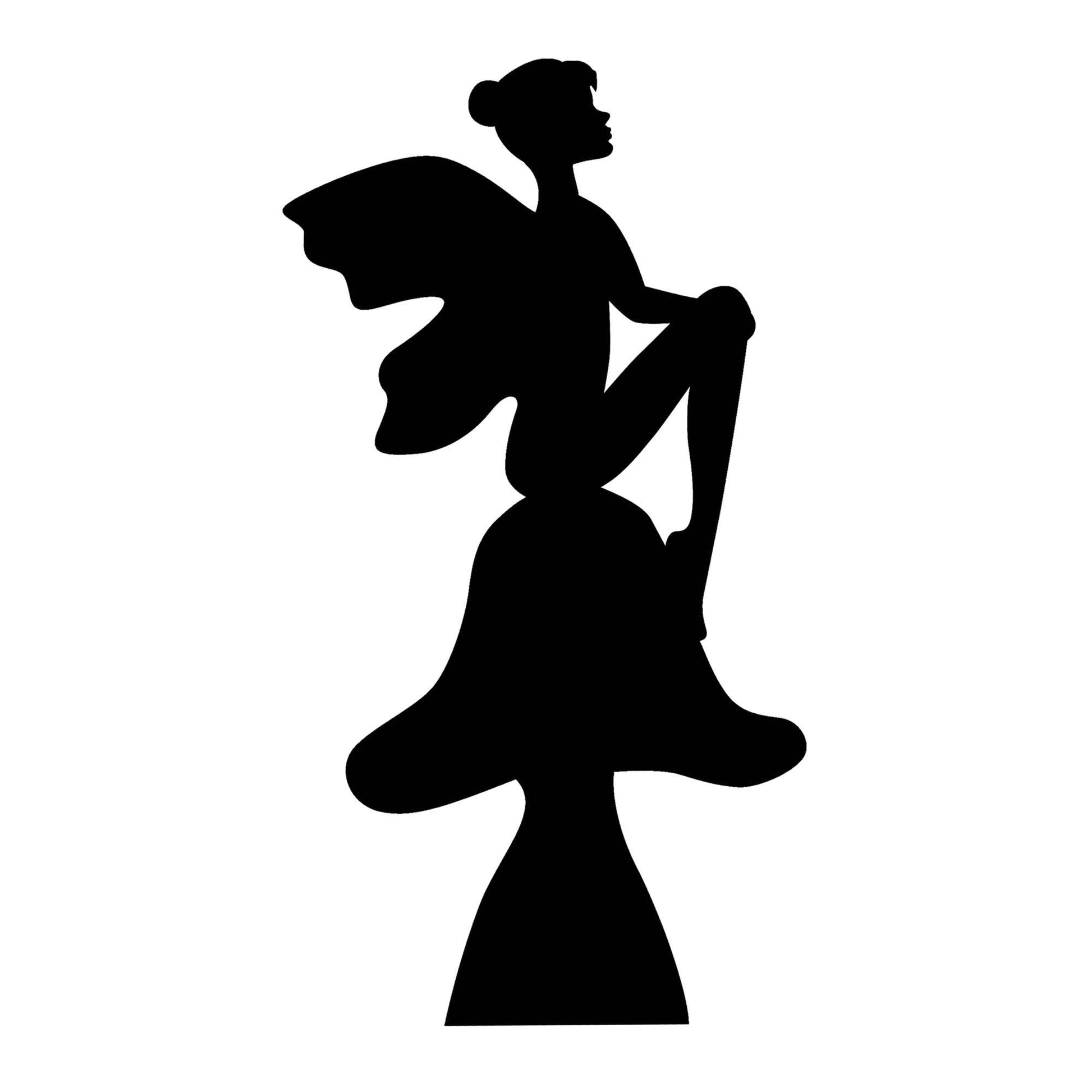 Fairy on Toadstool Black Silhouette Cutout