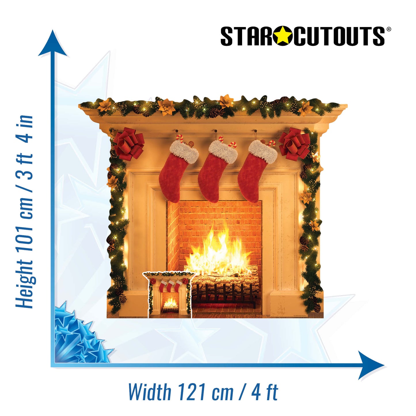 Festive 1 dimensional Christmas Fireplace  Cardboard Cutout