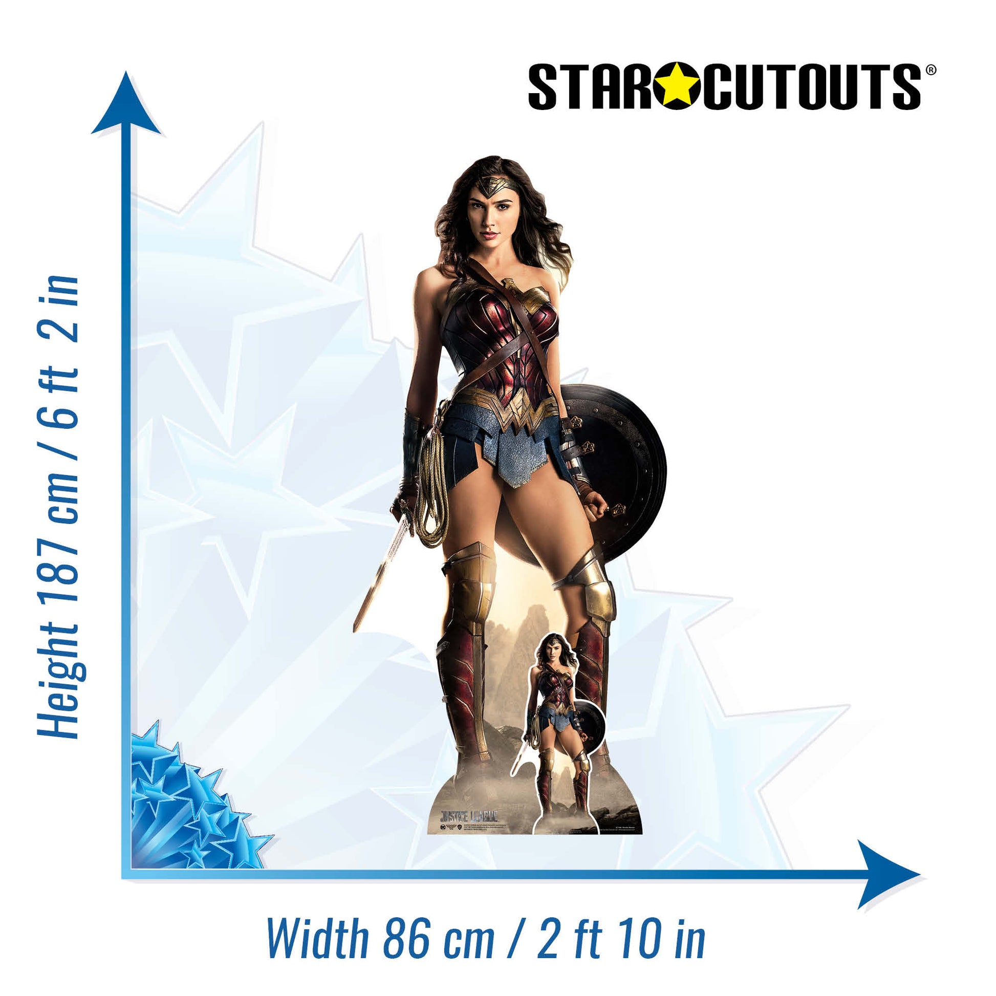 Wonder Woman Gal Gadot Justice League With Shield Cardboard Cutout - mycardboardcutout