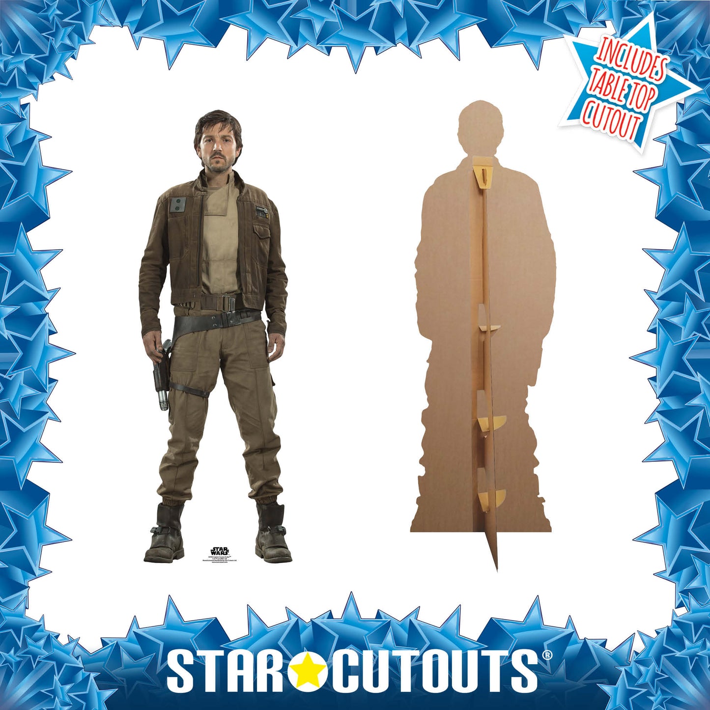 Front and Back Image Of Captain Cassian Cardboard Cutout